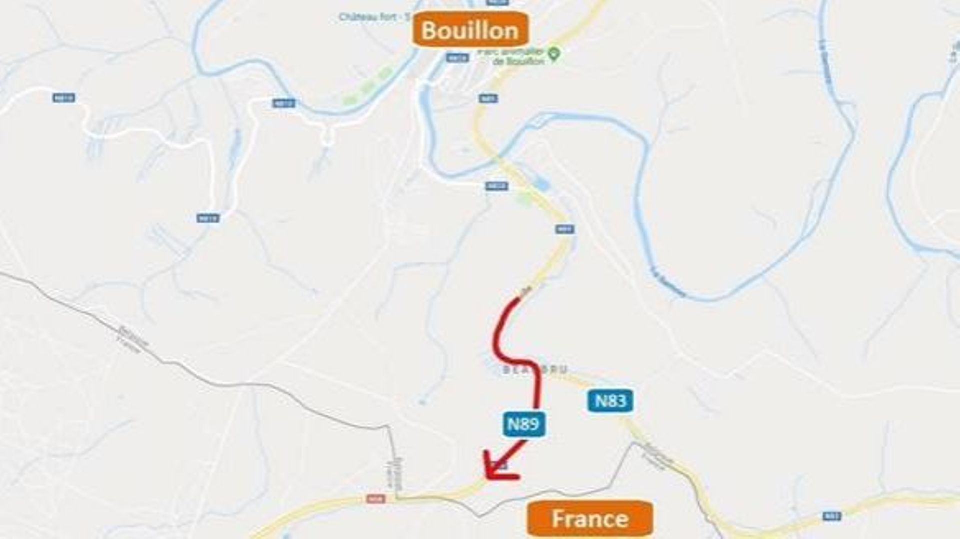 N89 – Bouillon : fermeture de la voirie vers la France