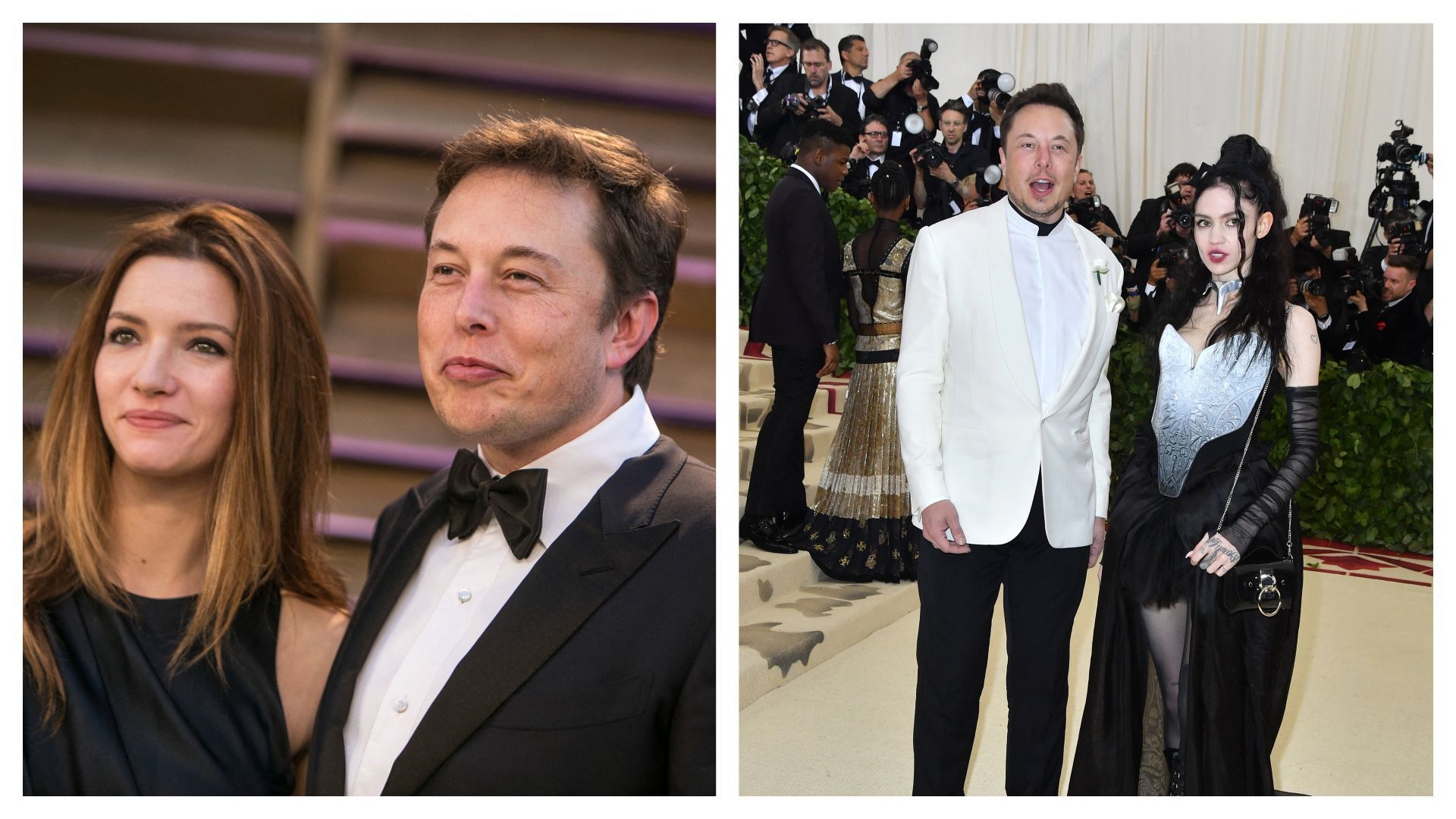 Elon Musk et Talulah Riley (à gauche) et le multimilliardaire avec Claire Boucher (dite Grimes) à droite.
