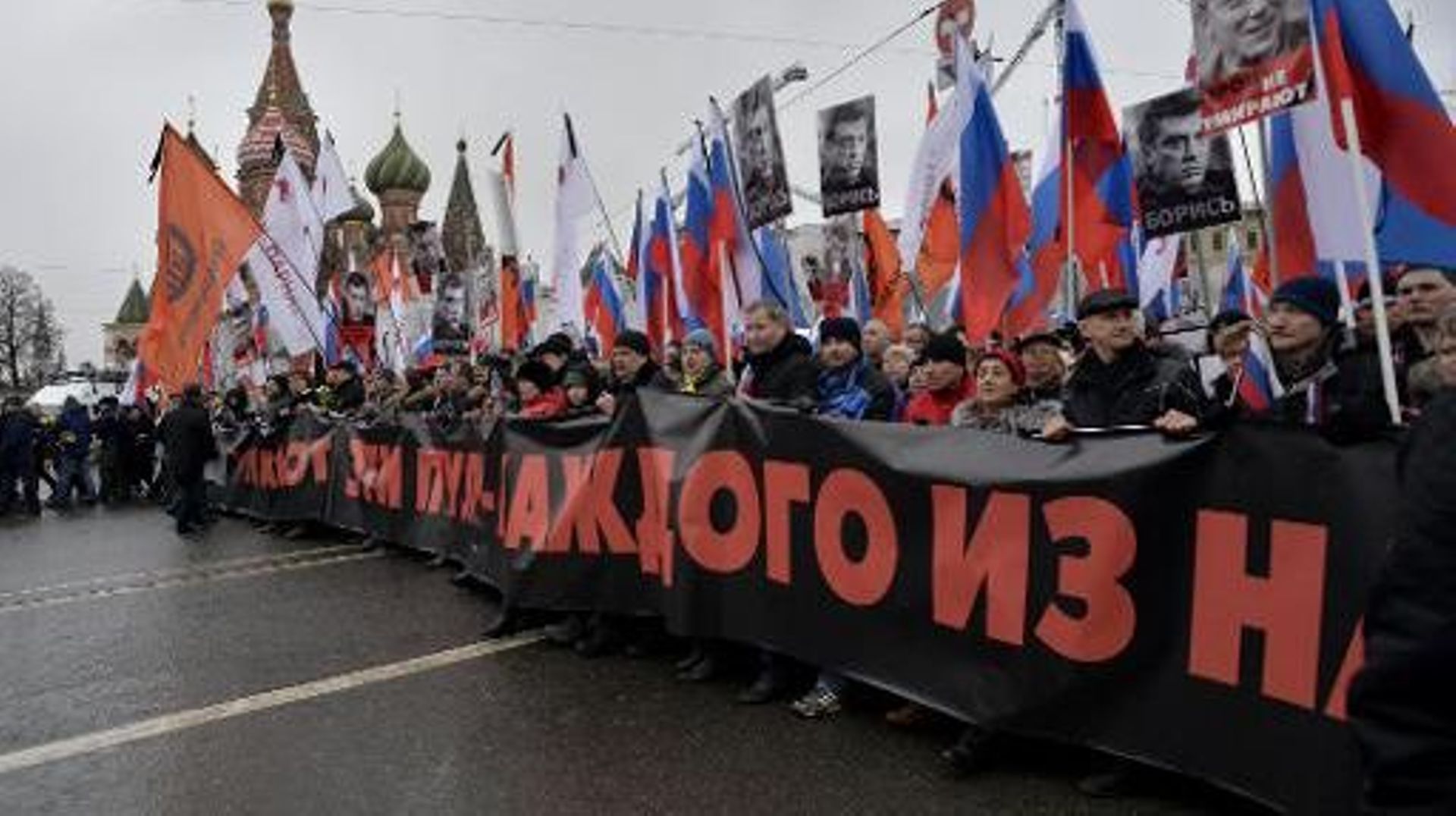 Marche le 1er mars 2015 dans la capitale russe en faveur de l'opposant russe Boris Nemtsov, assassiné à Moscou