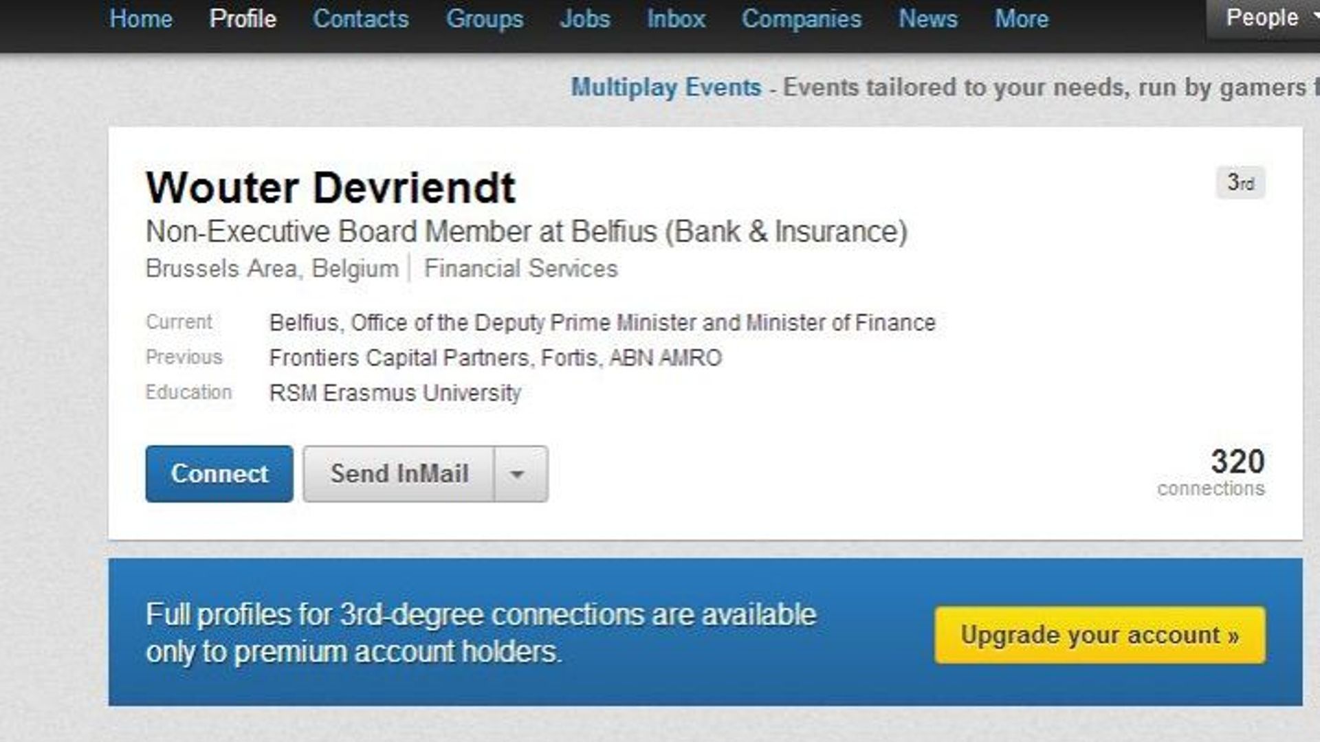 C'est Wouter Devriendt lui-même qui se présente comme membre du CA de Belfius sur son compte LinkedIn