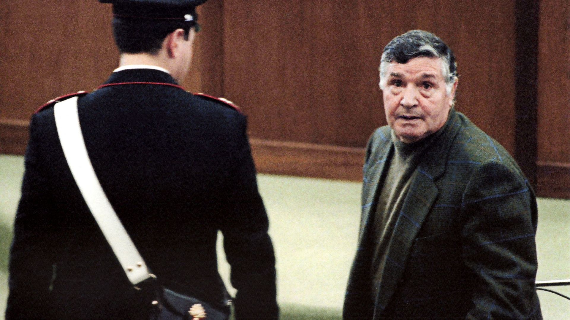 A picture taken on March 8, 1993 shows mafia boss Salvatore Toto Riina during his trial at the high security prison Ucciardone in Palermo.