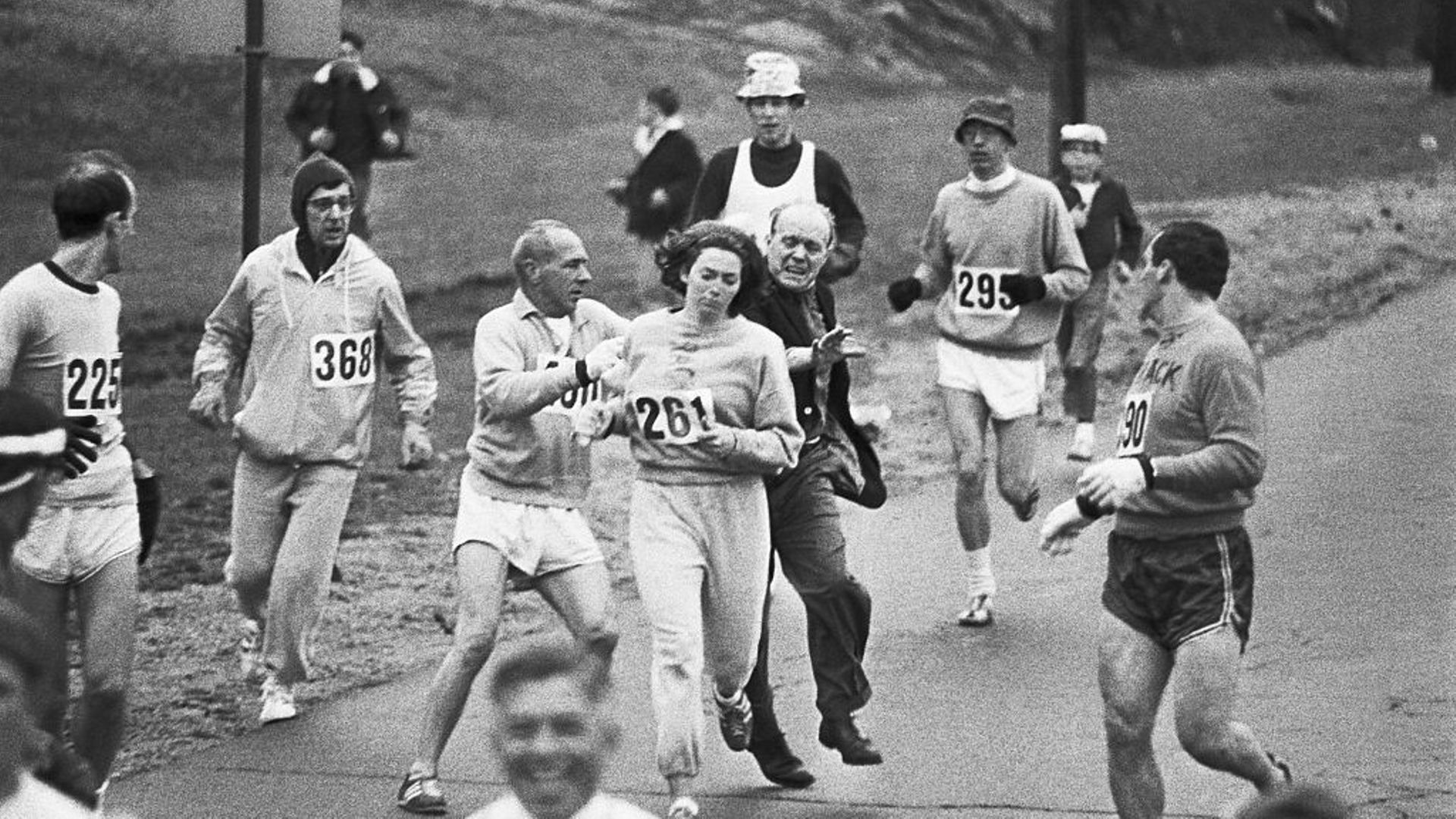Kathrine Switzer au Marathon de Boston en 1967.