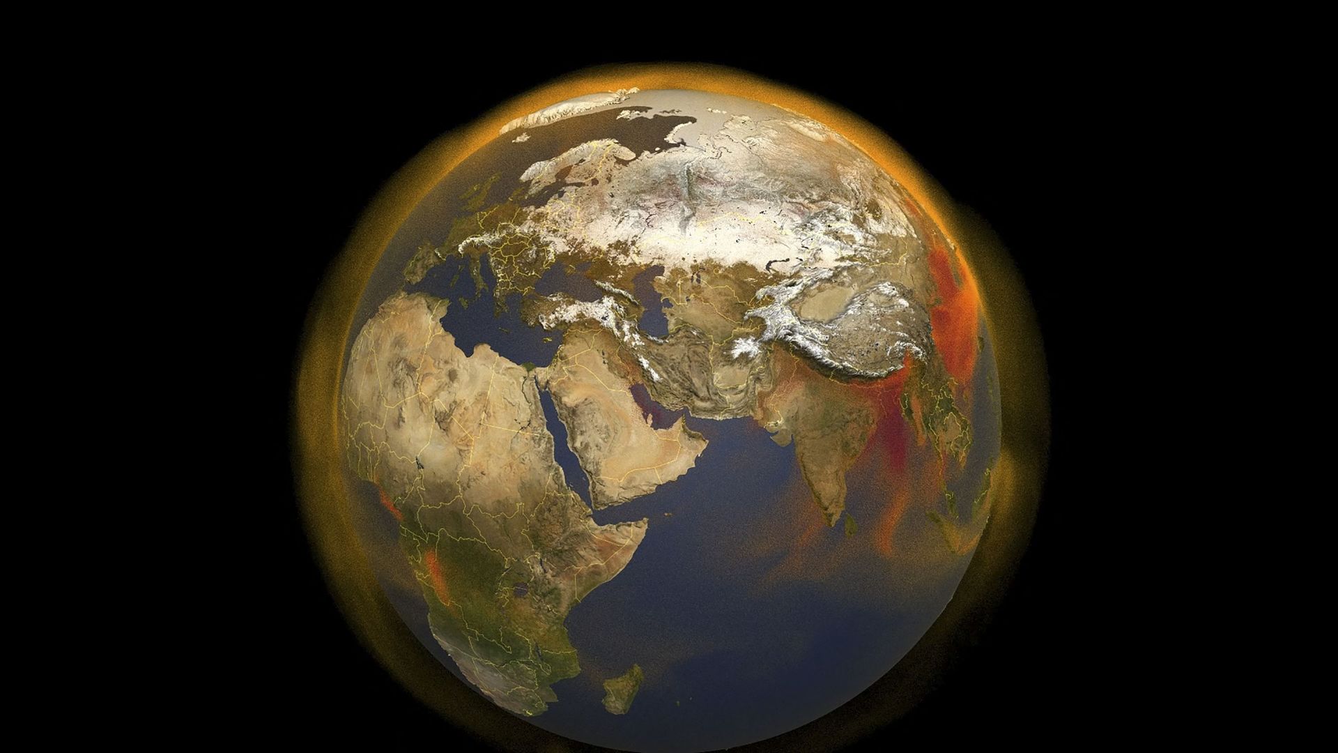 Cette image de la NASA du 25 mars 2020 montrant le méthane tel qu'il provient de diverses sources au sol et comment il se déplace dans l'atmosphère.