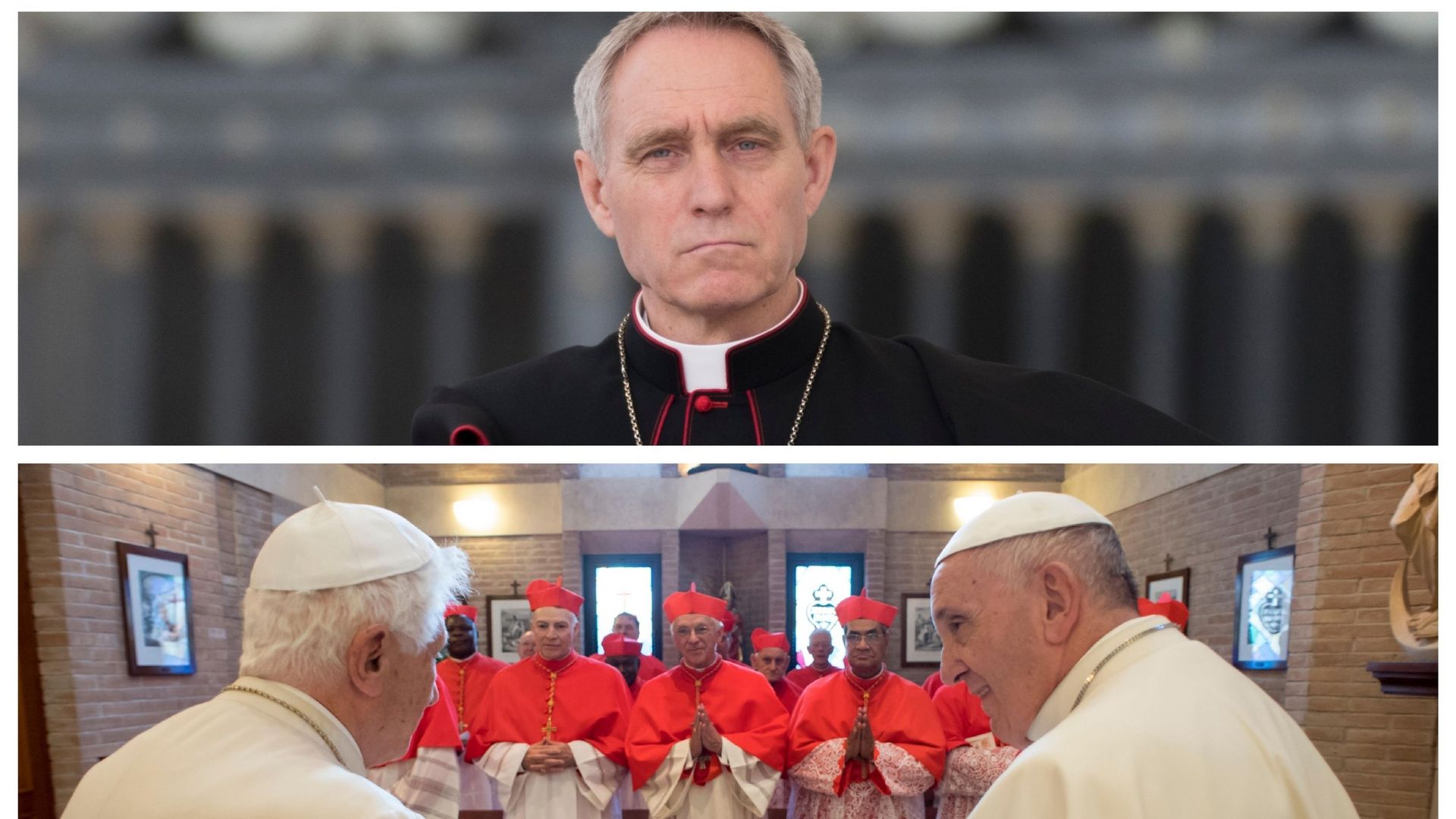 Monseigneur Ganswein en 2018 et les deux papes en 2016