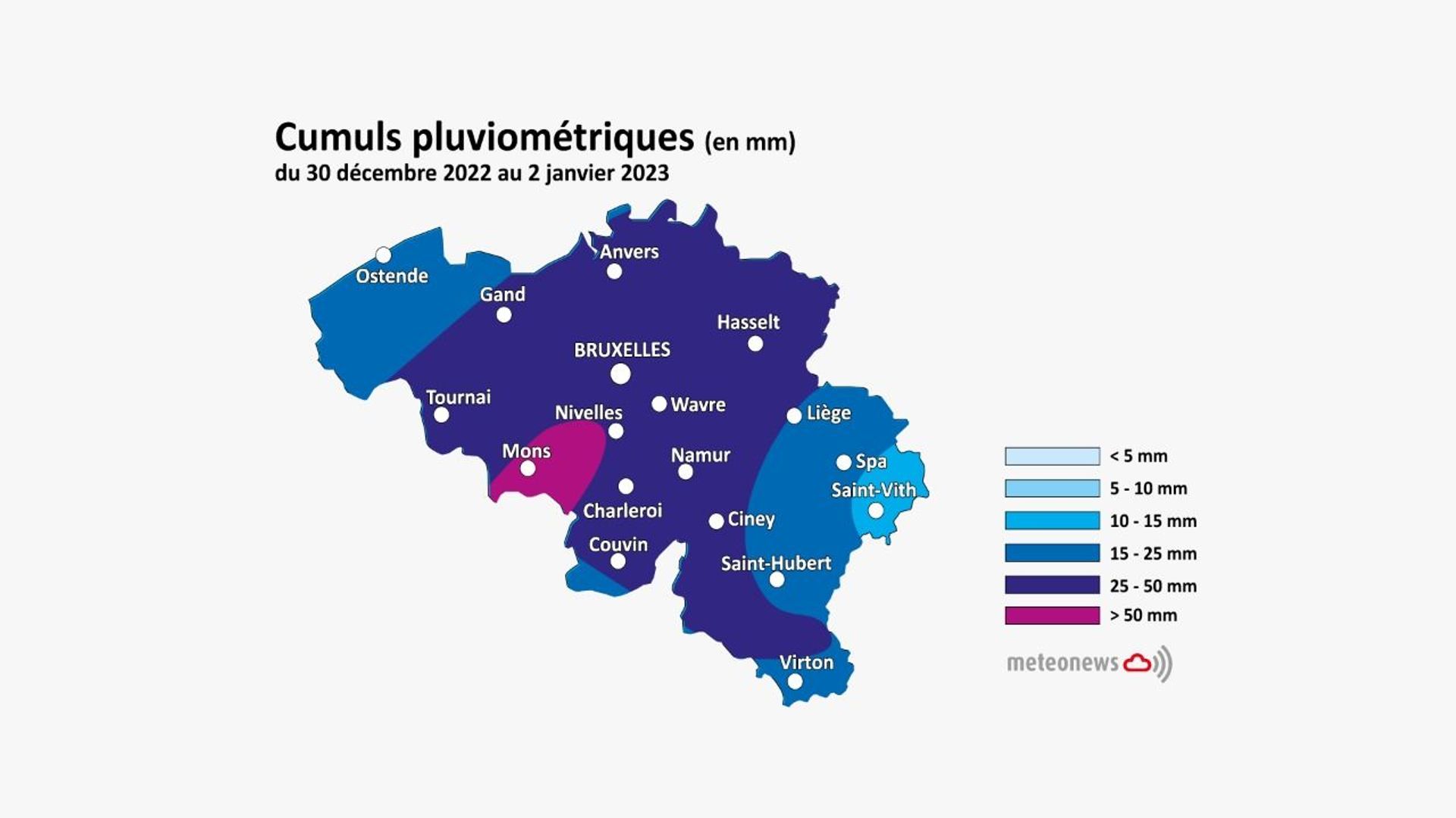 cumuls de précipitations entre le 30/12/22 et le 02/01/23