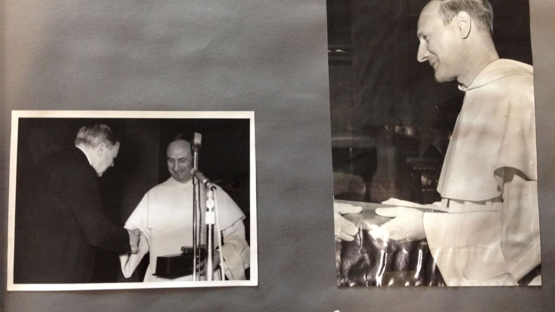 Une des photos des archives : lors de la remise du prix Nobel de la paix à Dominique Pire en 1958