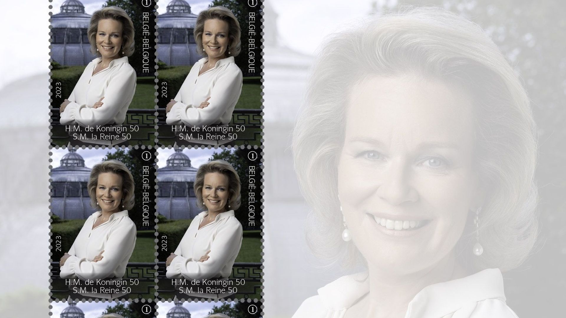 Planche timbre à l’occasion des 50 ans de la Reine Mathilde