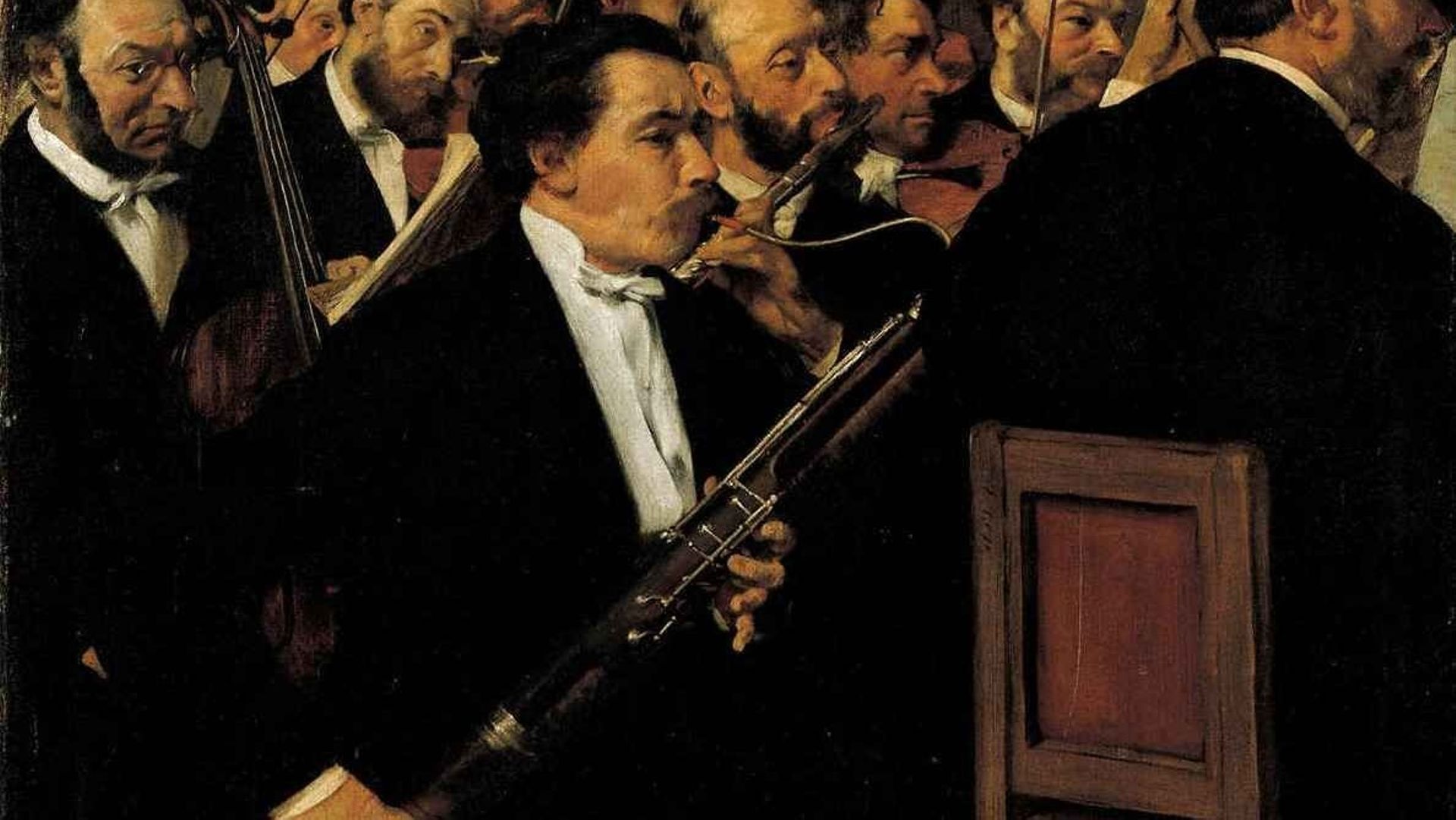 Le bassoniste français Désiré Dihau, immortalisé en 1868 par Edouard Degas, avec l'orchestre de l'Opéra de Paris.