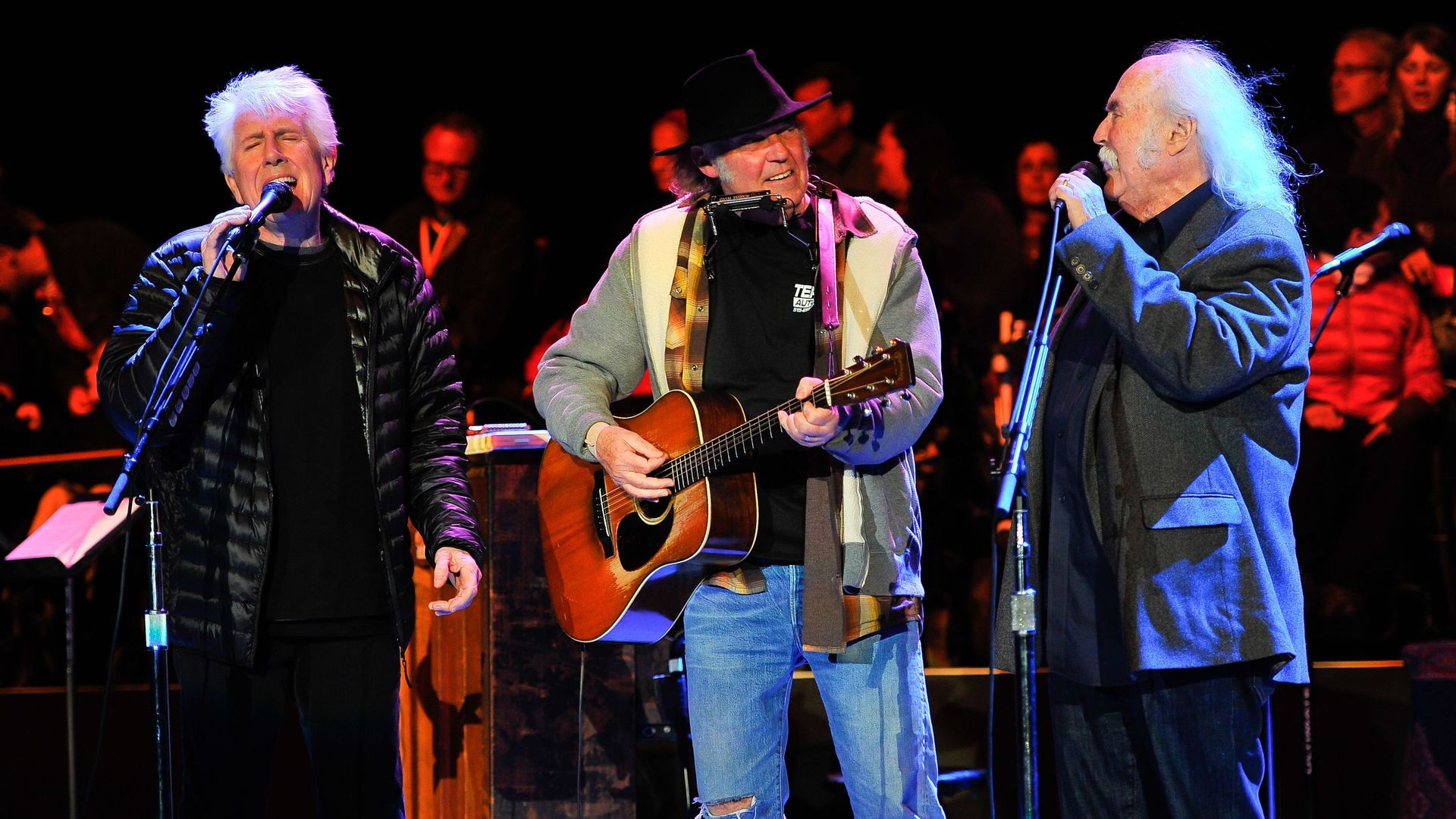 Graham Nash, Neil Young et David Crosby (de gauche à droite) en 2013.