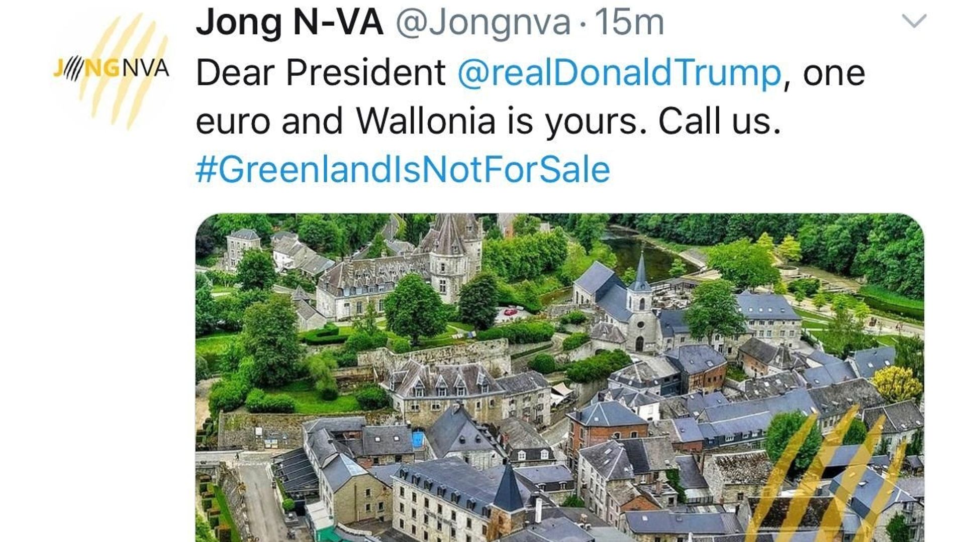 Les jeunes N-VA propose de vendre la Wallonie à Trump pour 1€