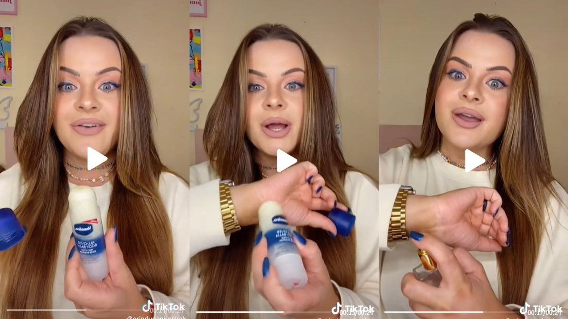 L'utilisatrice de TikTok @erinduganjurchak montre comment la vaseline peut permettre à votre parfum de tenir plus longtemps.