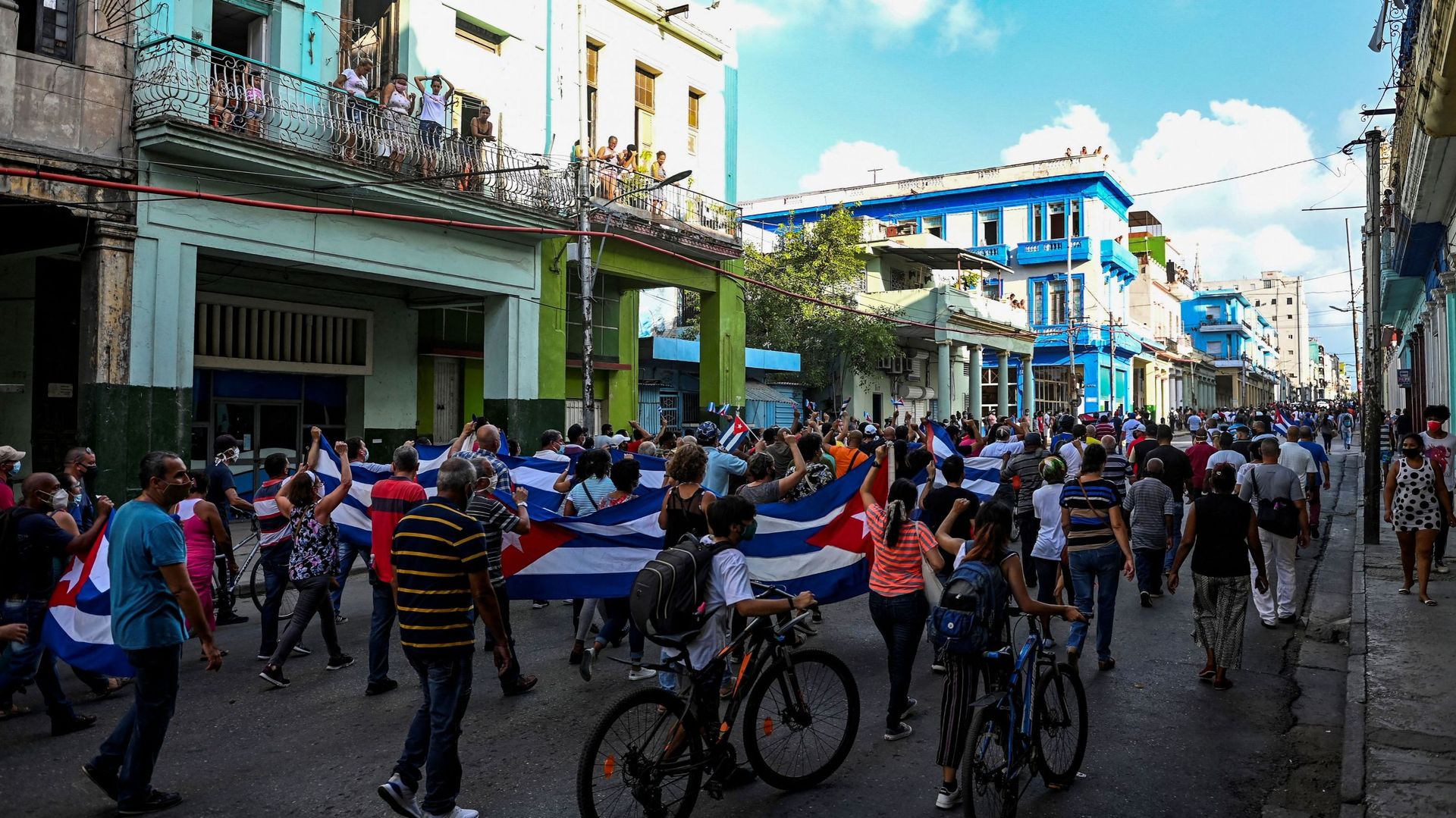 Manifestation de soutien au gouvernement du président cubain Miguel Diaz-Canel à La Havane, le 11 juillet 2021.