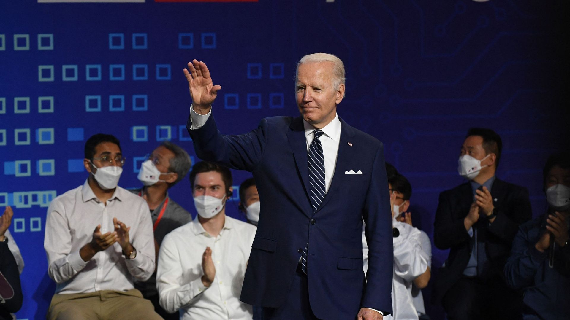 Le président américain Joe Biden lors d’une conférence de presse au Samsung Electronic Pyeongtaek Campus à Pyeongtaek, le 20 mai 2022.