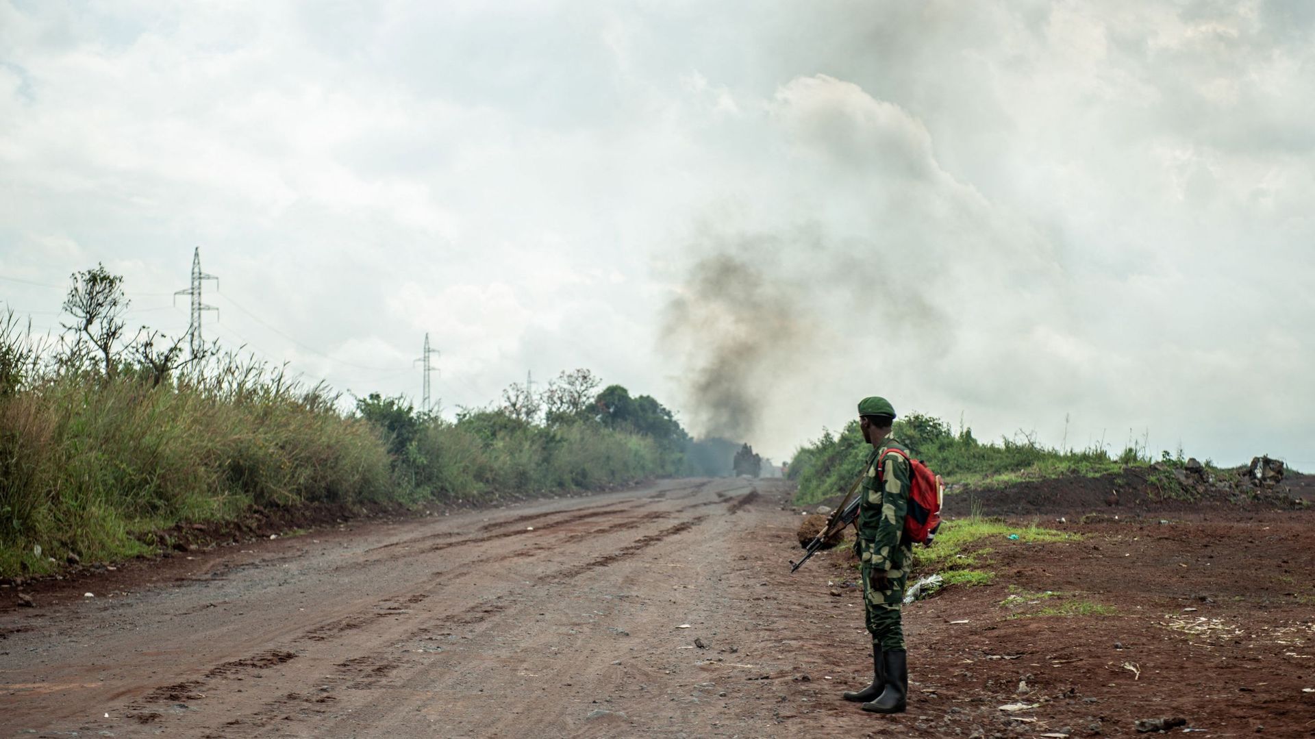 Image d'illustration près de Kibumba dans la zone entourant la ville de Goma au Nord-Kivu, le 25 mai 2022, lors d'affrontements entre l'armée congolaise et les rebelles du M23.