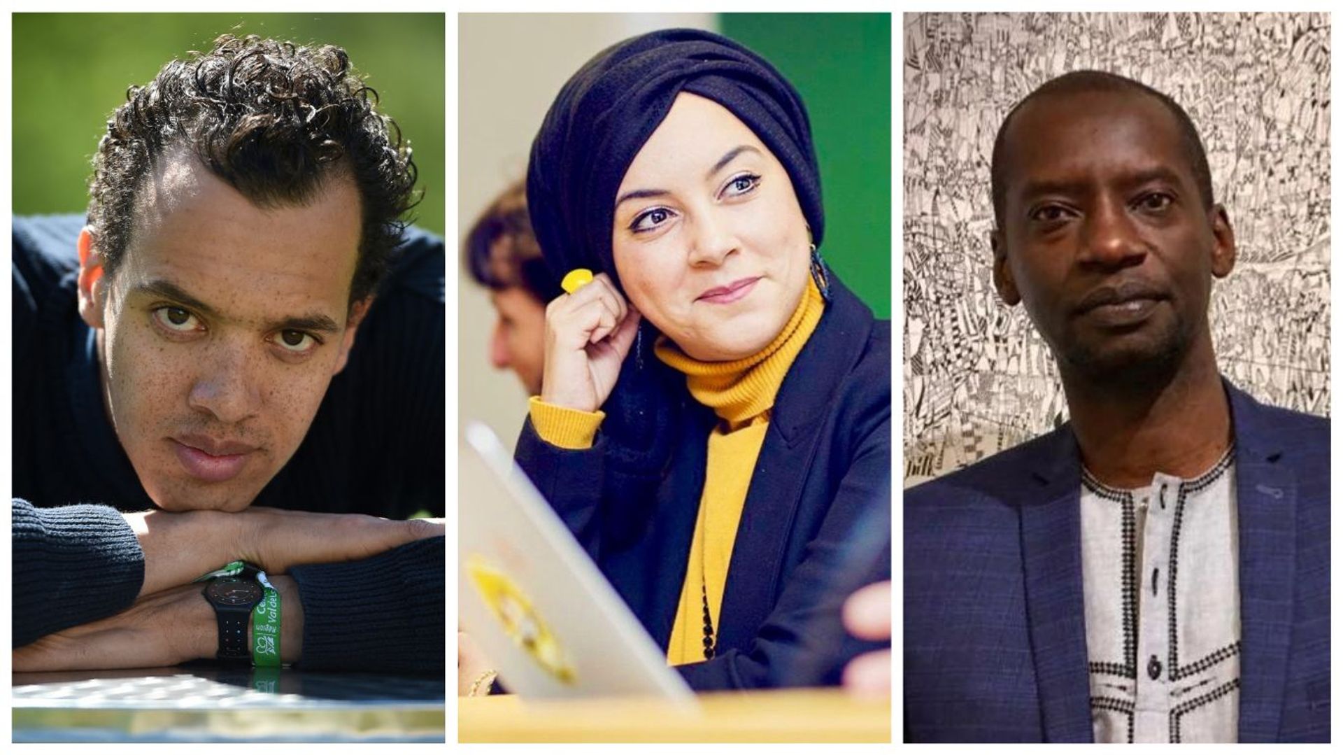 Les trois autres marraine et parrains de la fondation: Gaël Faye, Fatima Zibouh et Dorcy Rugamba.