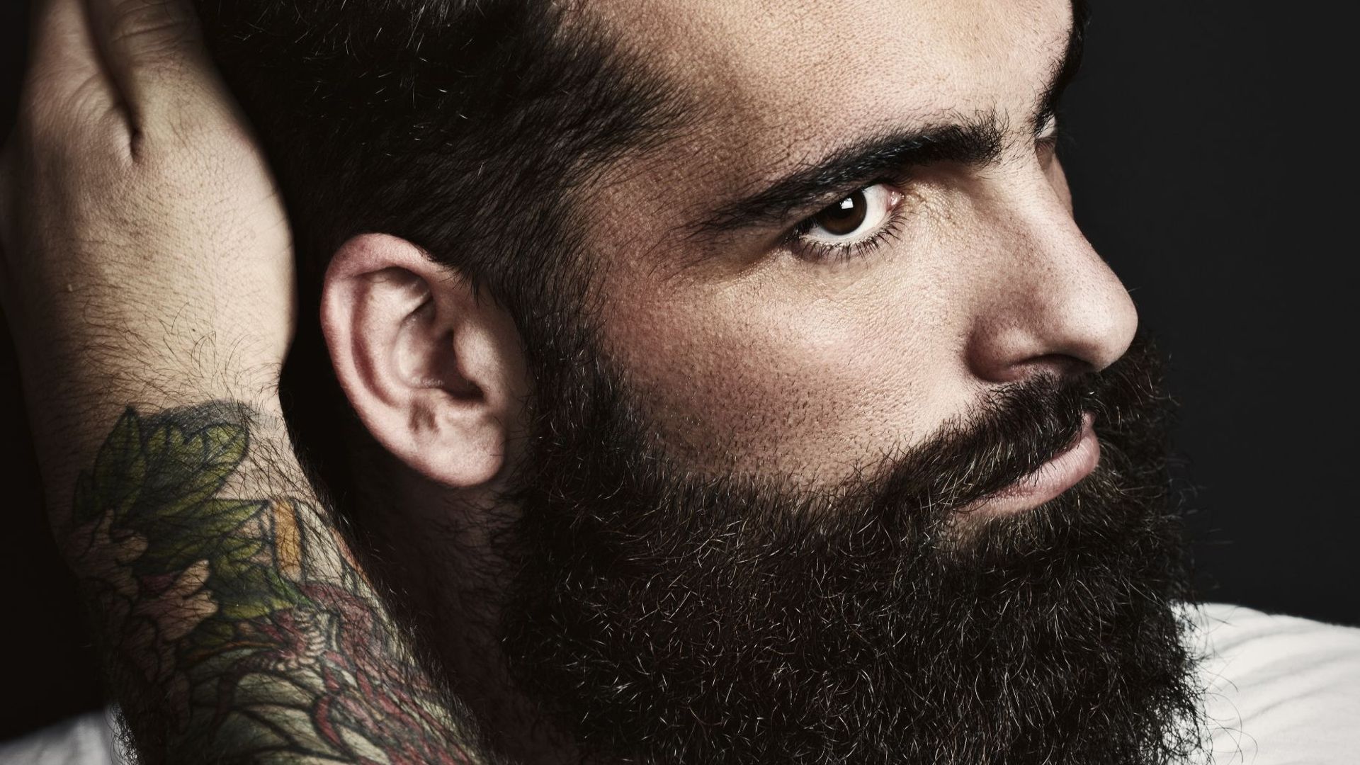 Portrait of brutal bearded man - Stock Image