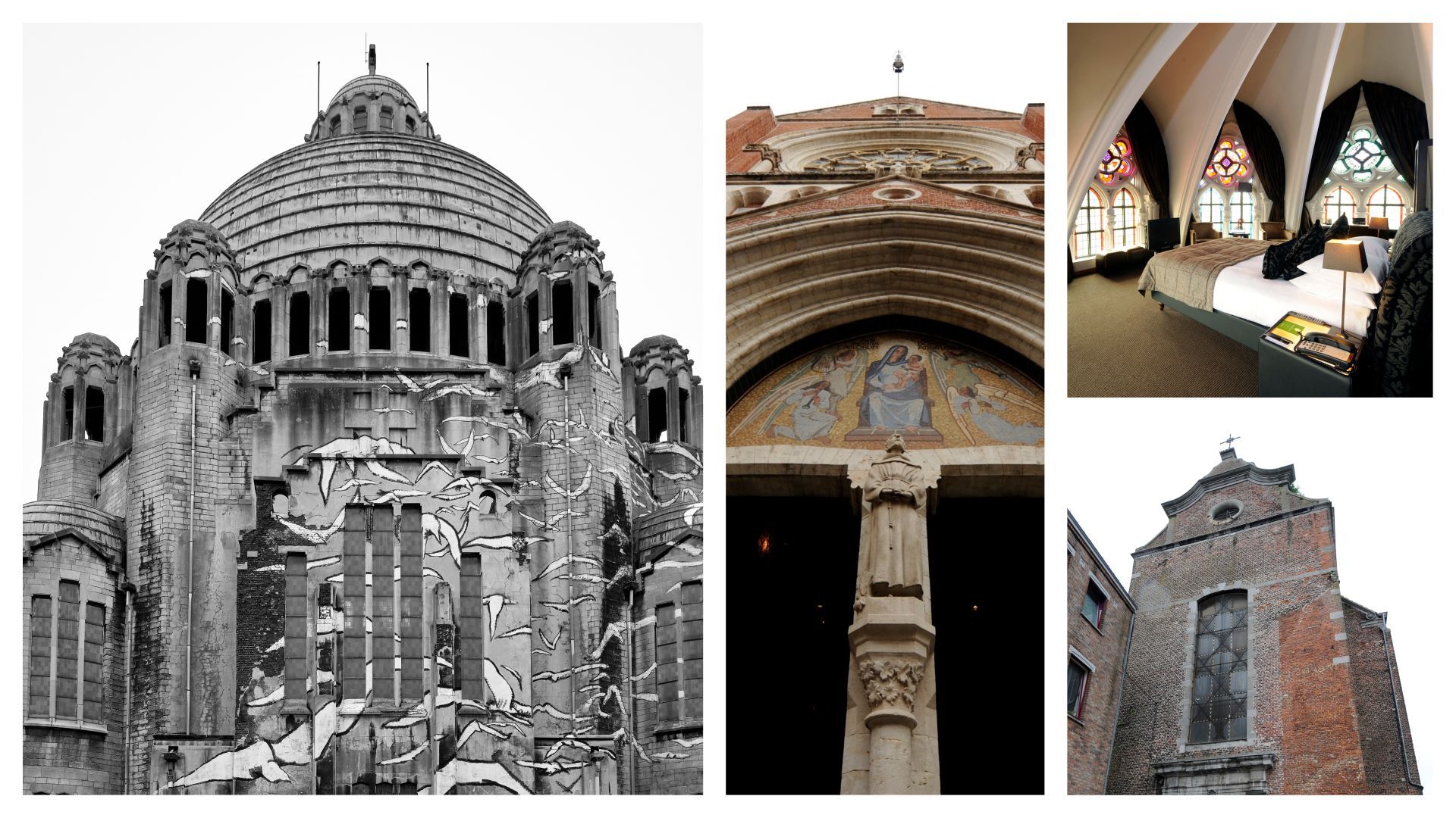 "Basilique" de Cointe à Liège, églises désacralisées à Malines, Bruxelles et Binche.