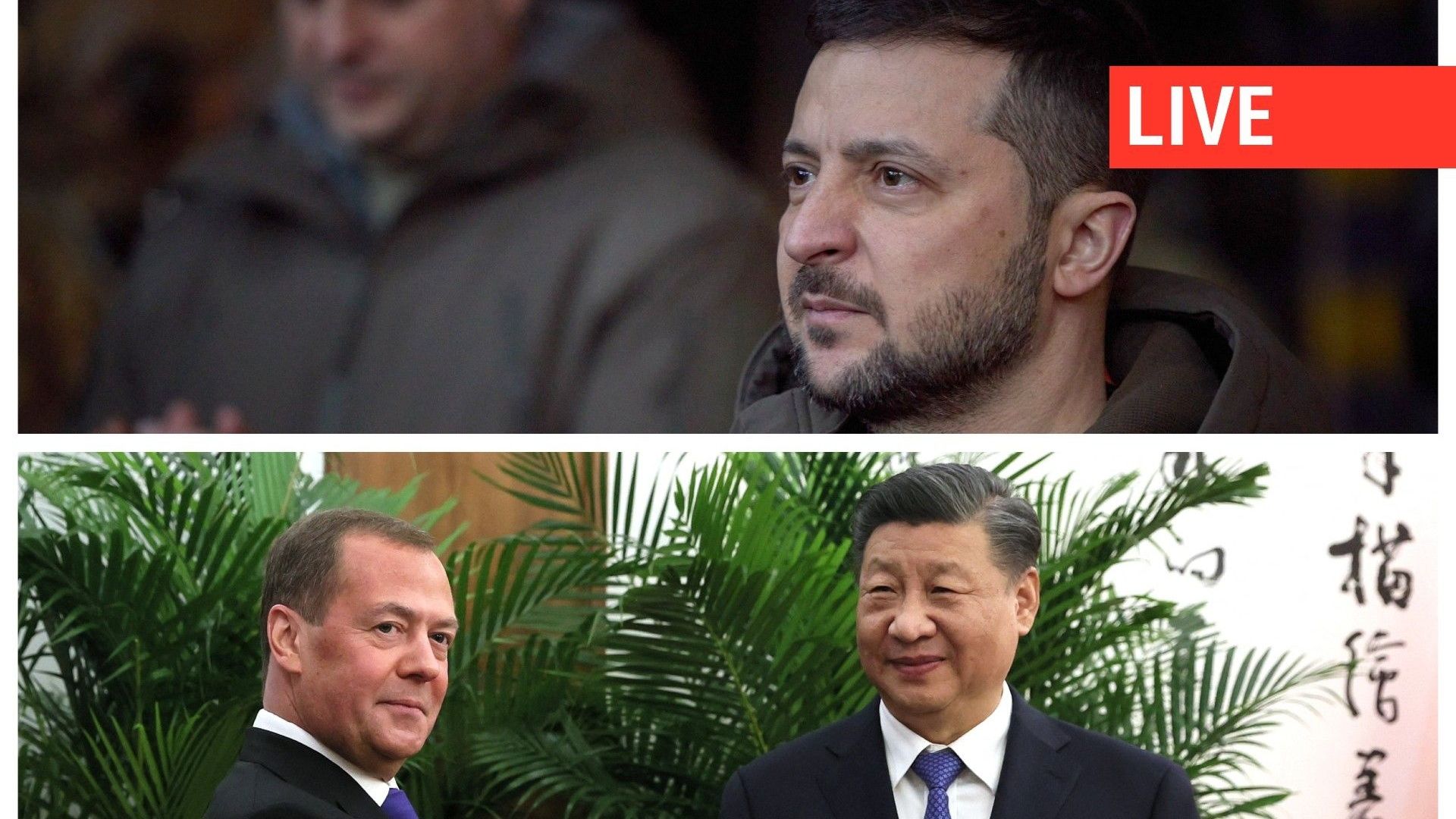 Volodymyr Zelensky à Bakhmout hier, Dmitri Medvedev et Xi Jinping à Pékin, aujourd’hui.