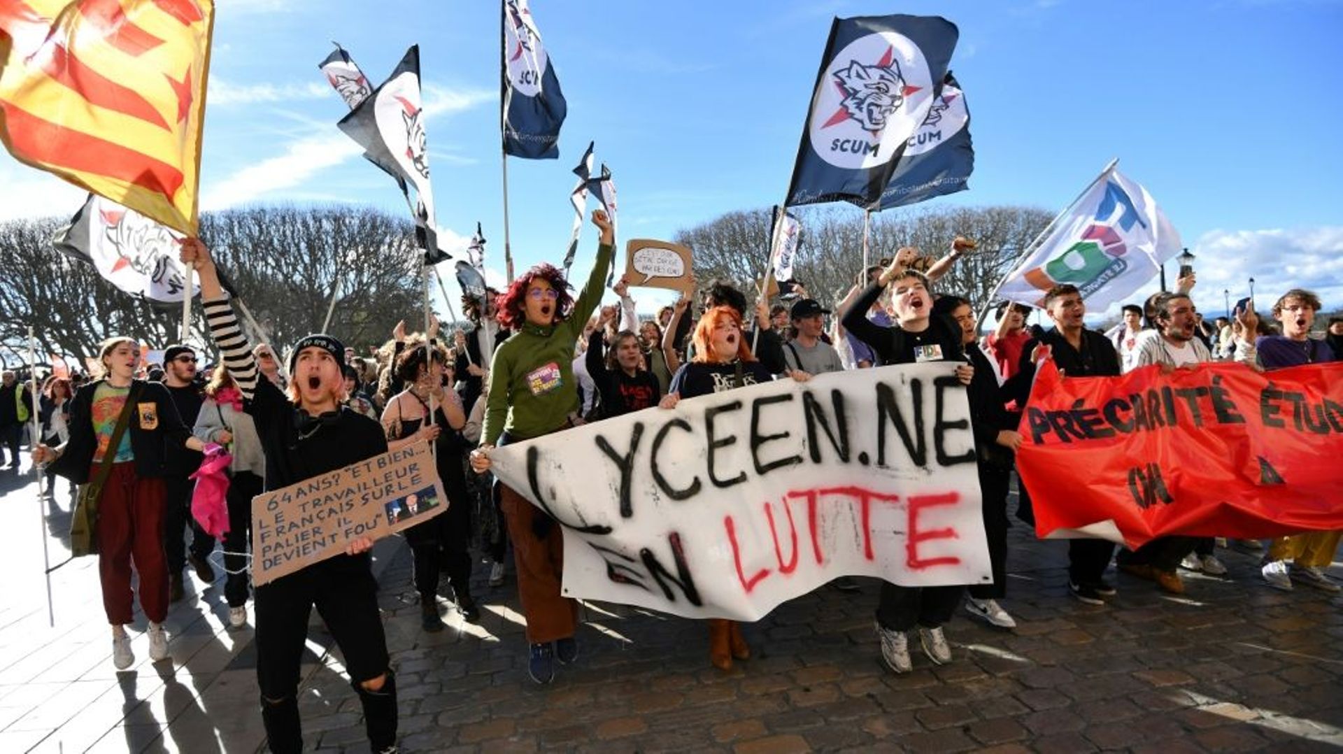 Manifestation de lycéens contre la réforme des retraites, le 11 mars 2023 à Montpellier.