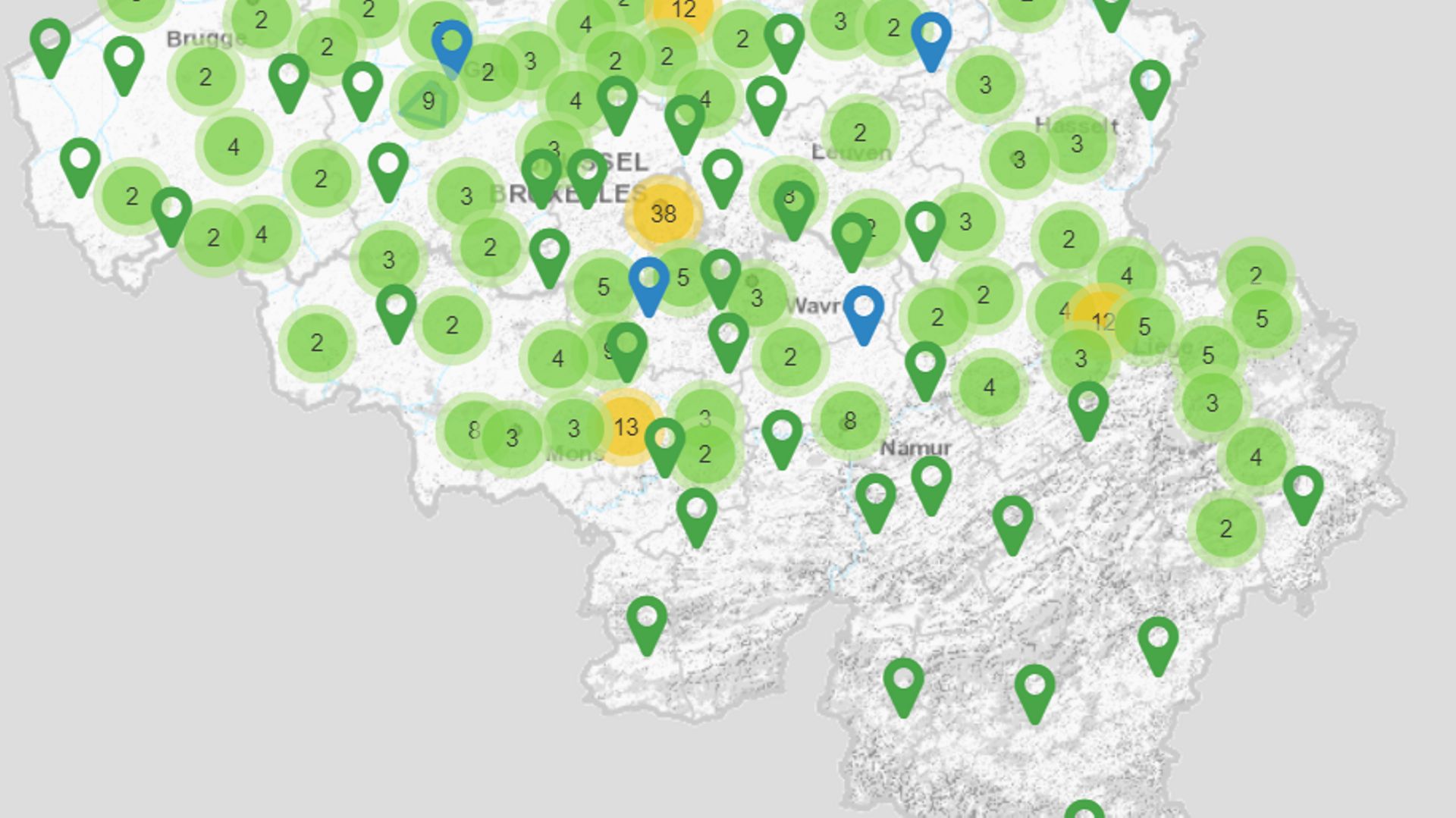 Carte interactive reprenant les centres de test Covid-19 de Belgique