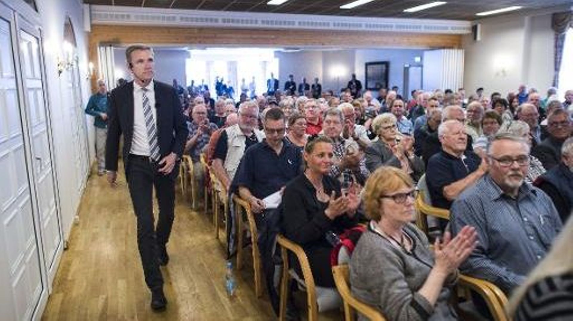 Le président du Parti populaire danois (DF), Kristian Thulesen Dahl, lors d'un meeting à Toender, dans le sud du Danemark, le 9 juin 2015 