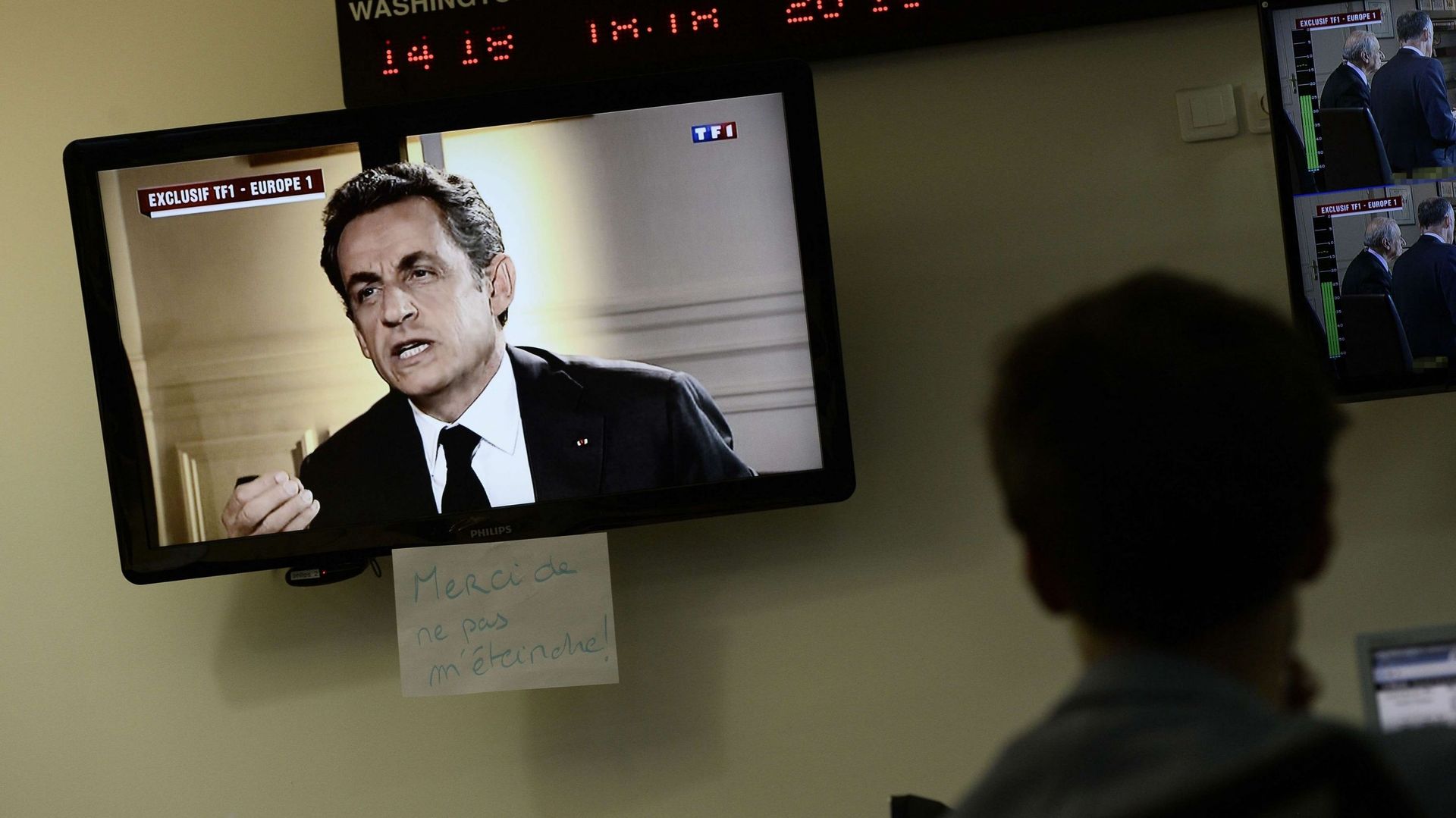 L'ancien président français Nicolas Sarkozy lors de son interview sur TF1 et Europe1, au sujet de son inculpation pour corruption