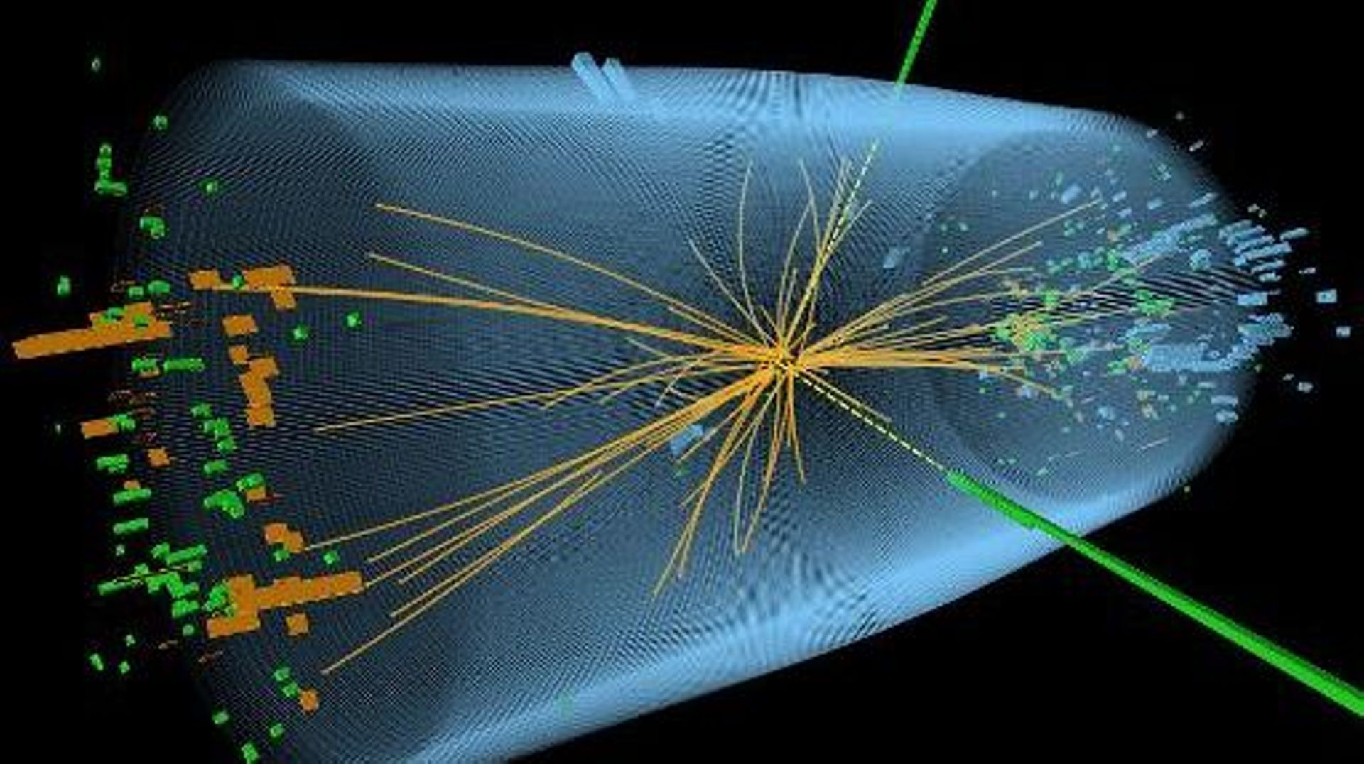 Graphique du Cern à Genève du 4 juillet 2012 montrant la collision de protons dans le cadre des recherches sur le boson de Higgs  