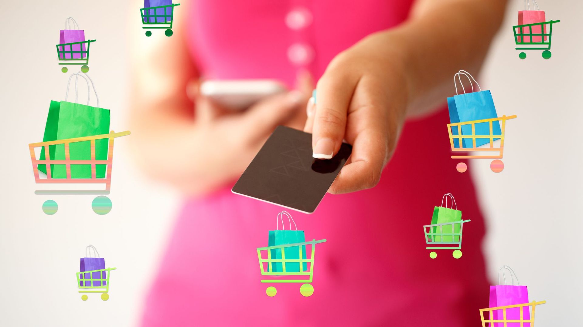 online shopping. close-up of hands using touch screen smartphone and holding credit card