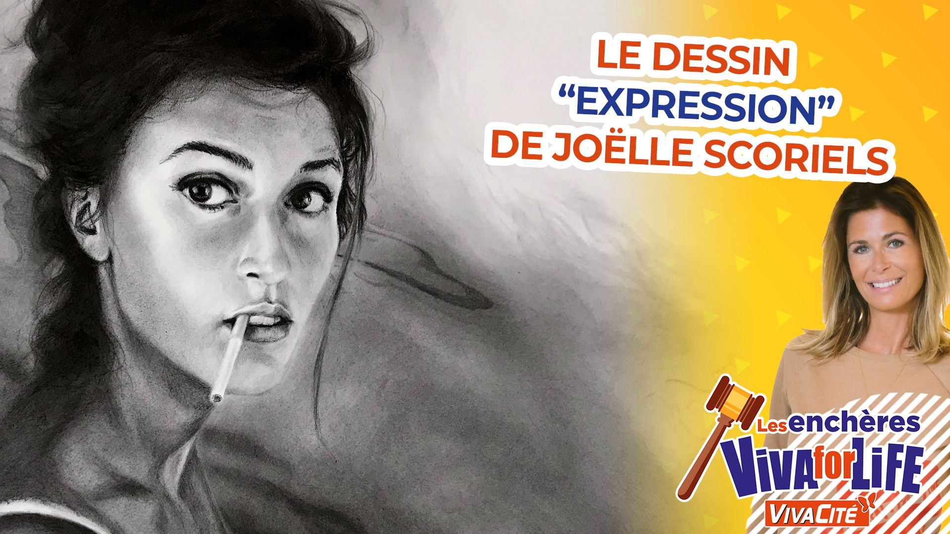 Le dessin "Expression" de Joëlle Scoriels adjugé à 3.700 € aux Enchères de Viva for Life