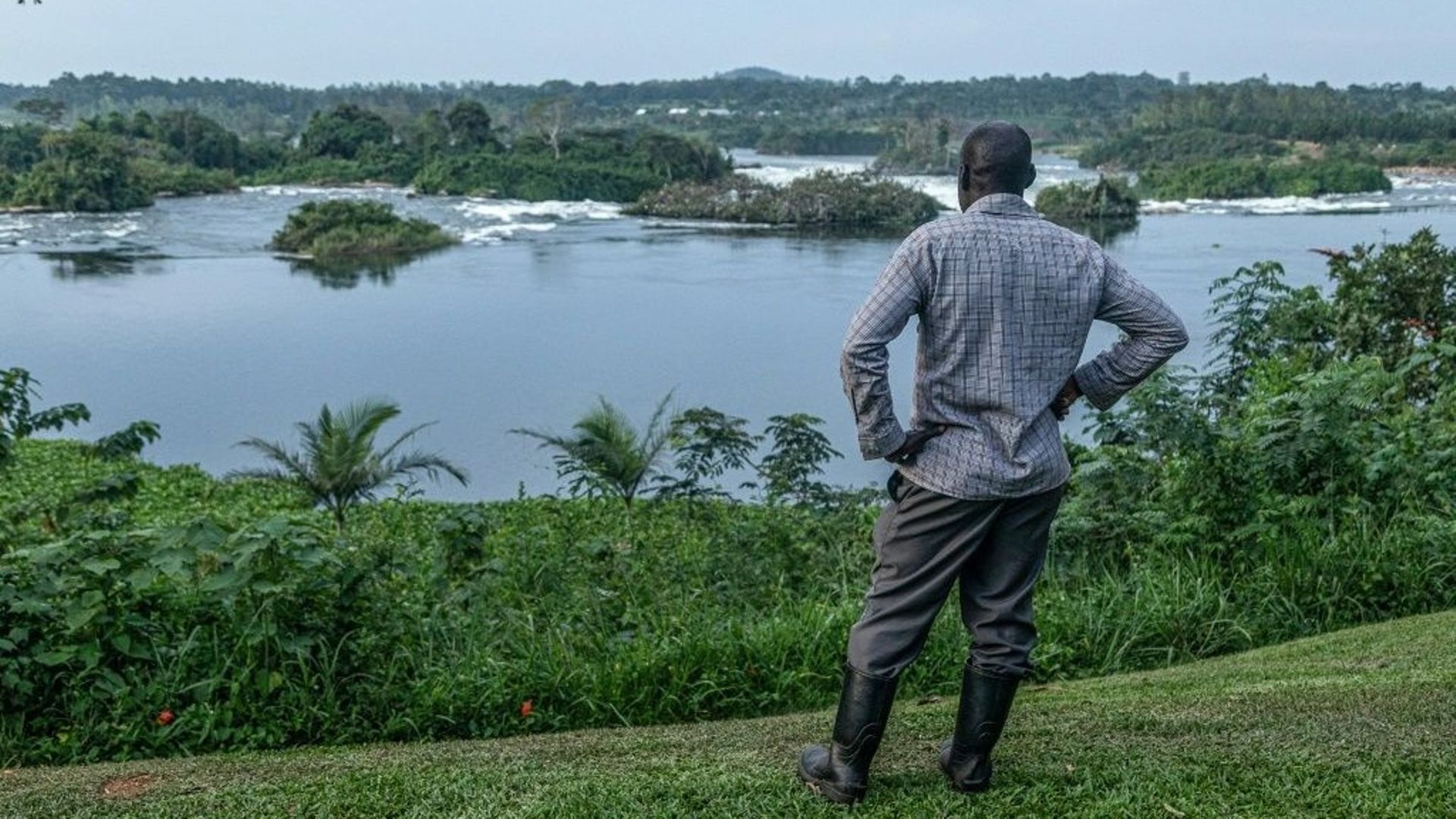 Ali Tabo, 50 ans, un pêcheur devenu agriculteur qui a abandonné la pêche pour la culture et l'élevage d'animaux, sur les rives du Nil à Namiyagi, dans le sud de l'Ouganda le 7 octobre 2022.