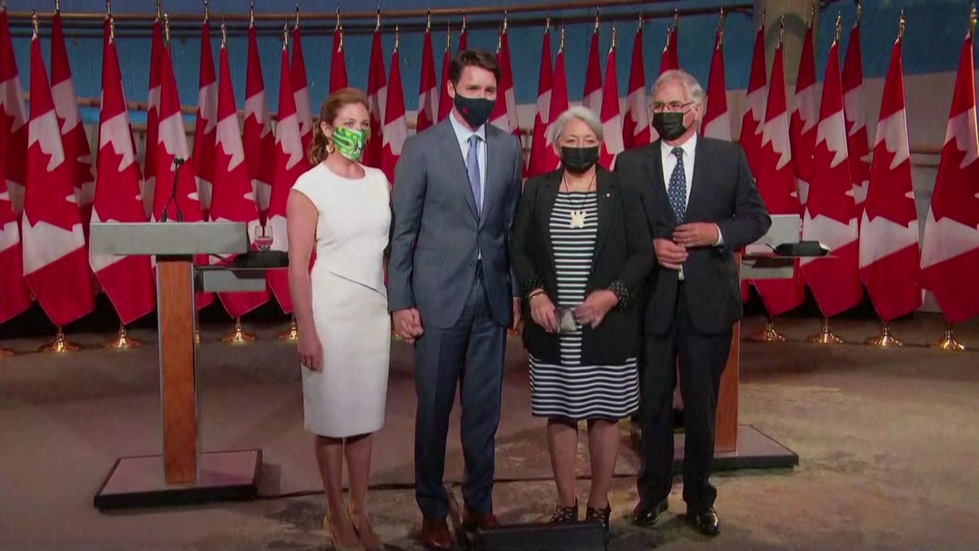 Image lors des allucations de Justin Trudeau et de Mary Simon, ce  juillet à Gatineau 