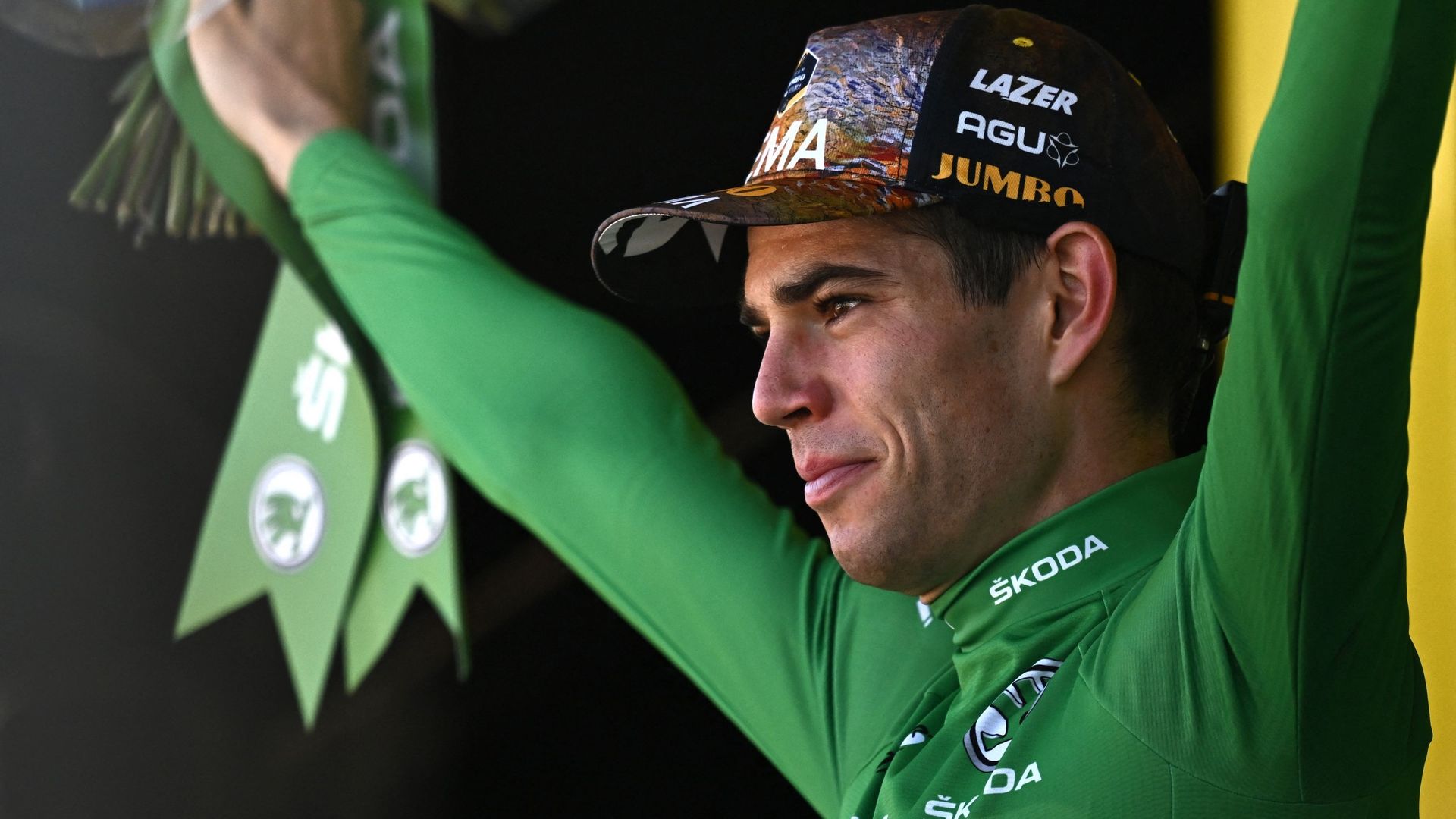 Wout van Aert après sa victoire au contre-la-montre entre Lacapelle-Marival et Rocamadour au Tour de France 2022
