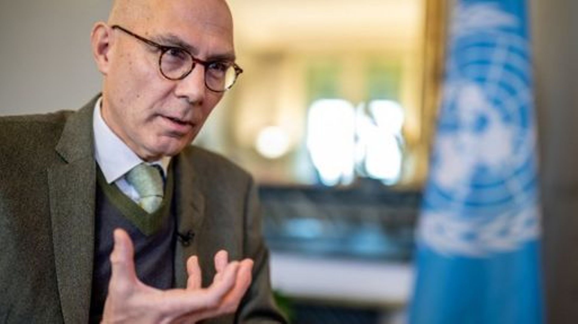 United Nations (UN) High Commissioner for Human Rights Volker Turk answers AFP journalists' questions during an interview at his office, in Geneva, on January 4, 2023. From Afghanistan and Iran to rampant misogynistic vitriol online, the UN rights chief w