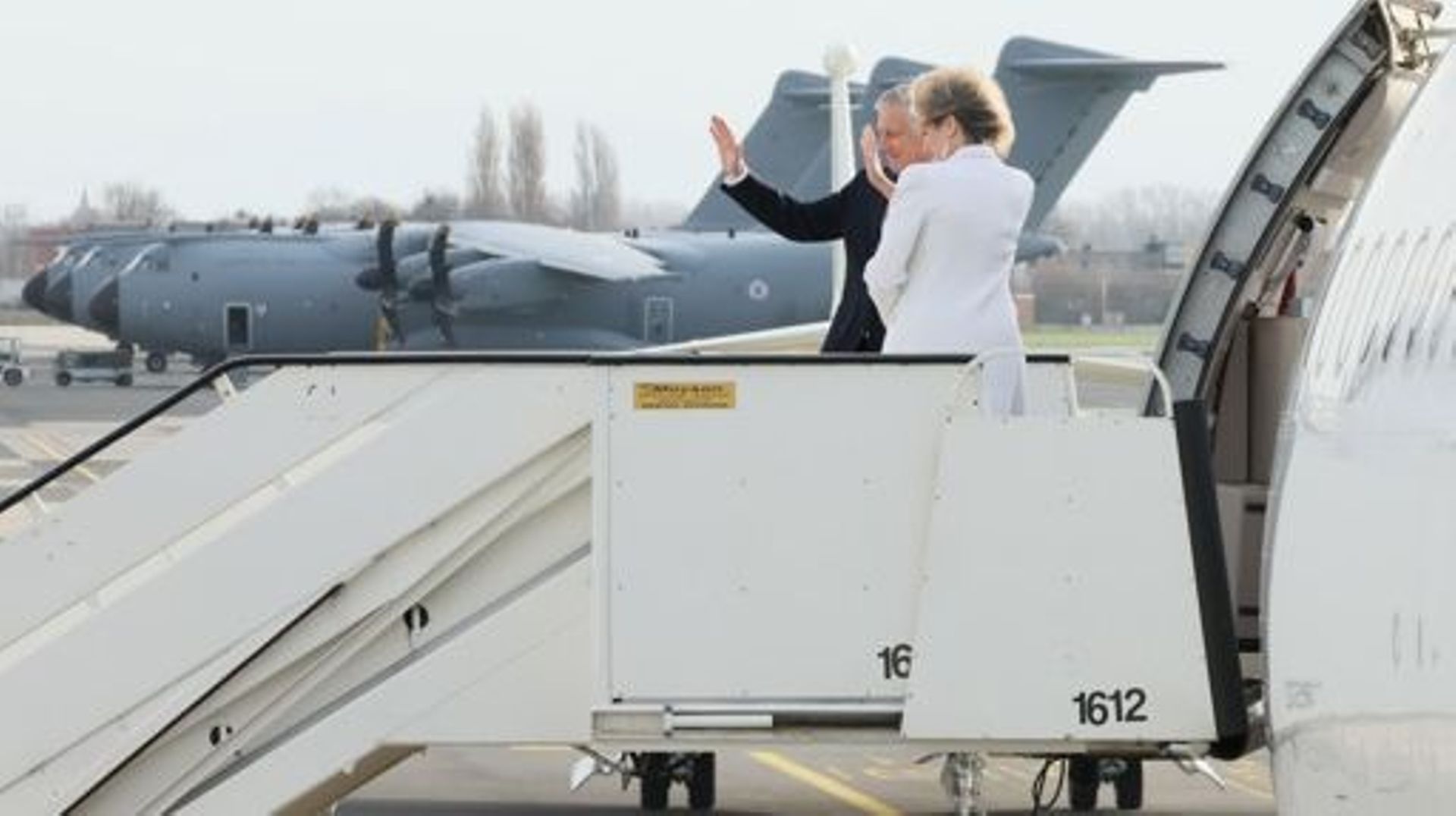 King Philippe – Filip of Belgium and Queen Mathilde of Belgium pictured at the official departure ceremony ahead of the state visit of the Belgian Royal Couple to the Republic of South Africa, Wednesday 22 March 2023, at Brussels Military Airport, in Mels