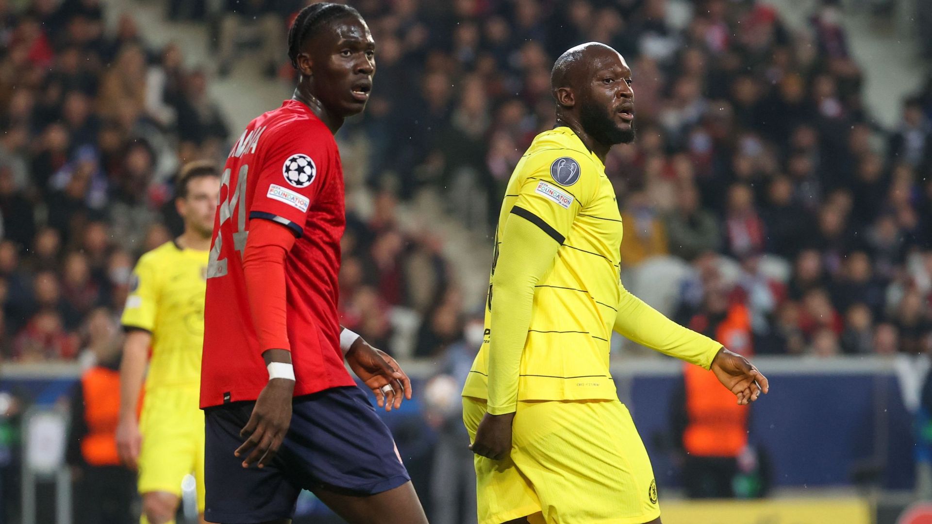 Amadou Onana et Romelu Lukaku lors du match de C1 entre Losc Lille et Chelsea 16/03/2022