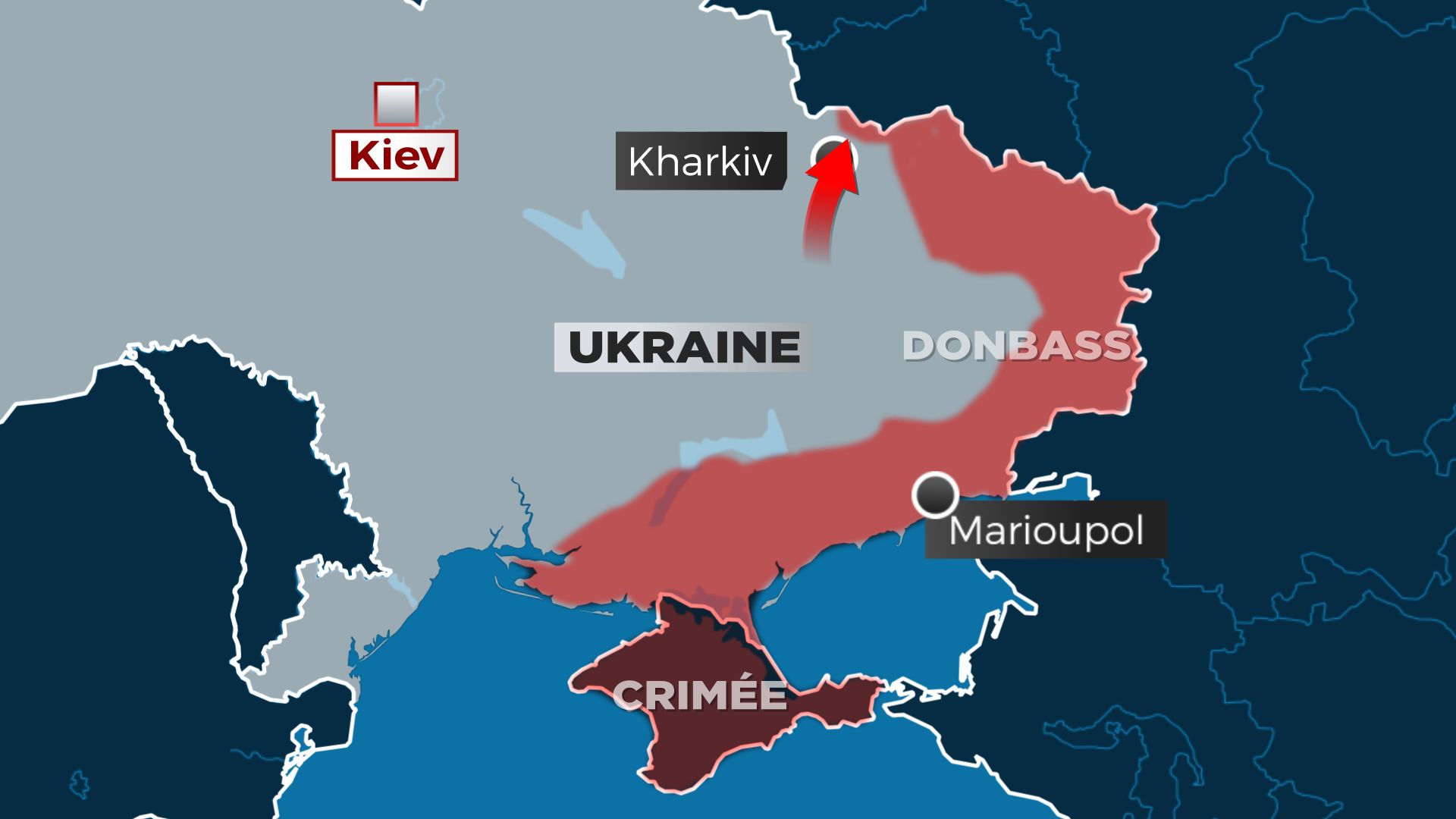 Avancées des troupes russes en Ukraine le 18 mai 2022 (zones rouges)