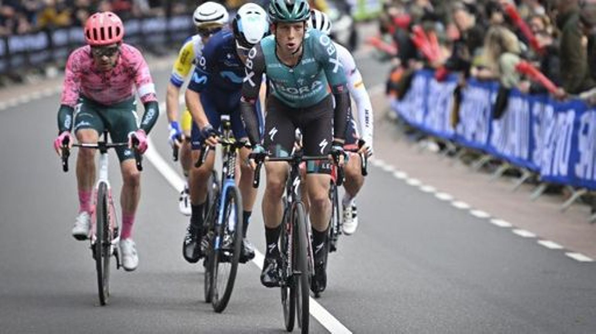 Dutch Ide Schelling of Bora-Hansgrohe pictured in action during the men elite 'Amstel Gold Race' one day cycling race, 254,1 km from Maastricht to Valkenburg, The Netherlands, Sunday 10 April 2022. BELGA PHOTO ERIC LALMAND