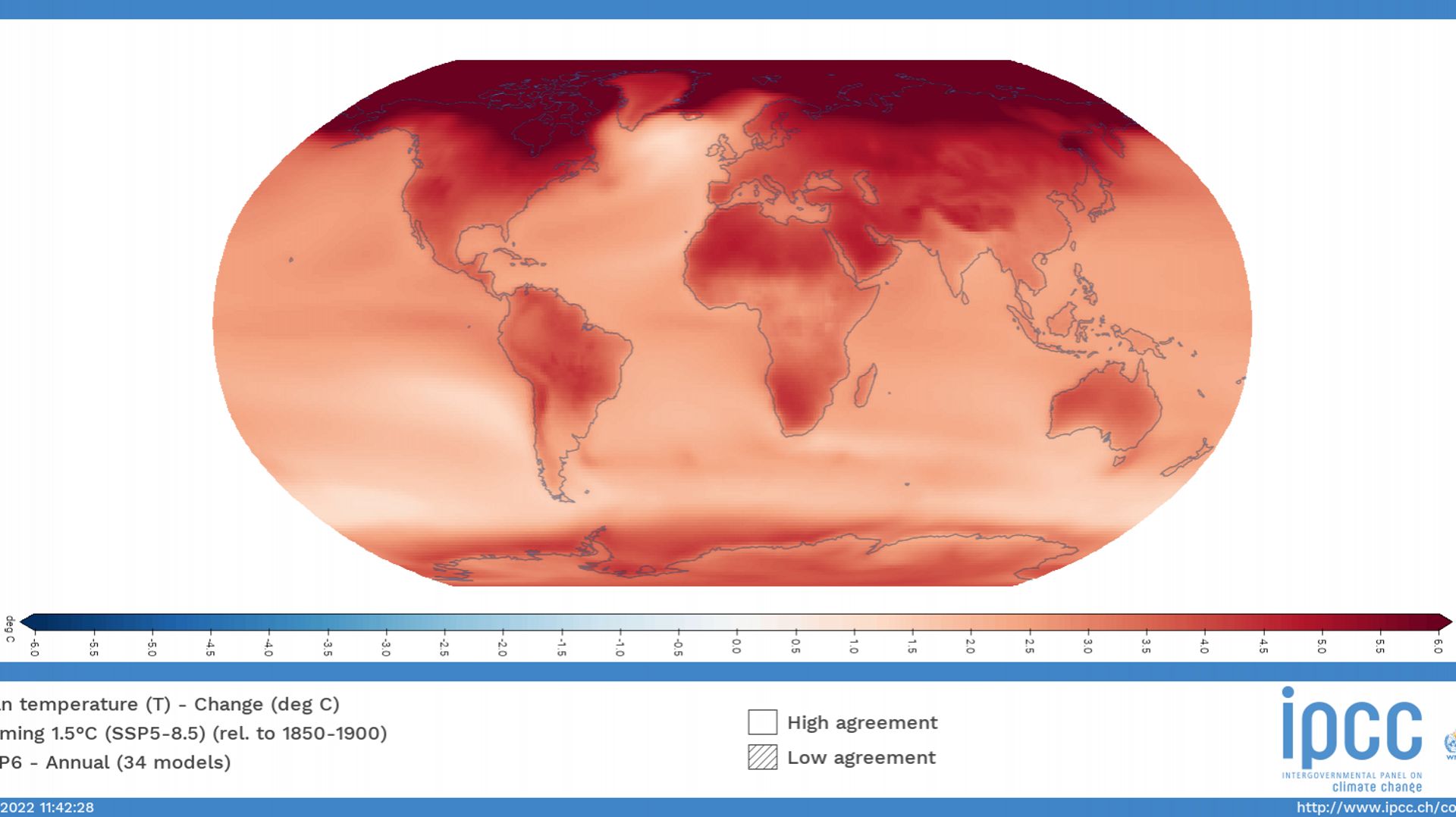 Augmentation des températures moyennes sur l’année dans le cas où le climat se réchauffe en moyenne de 3 °C.