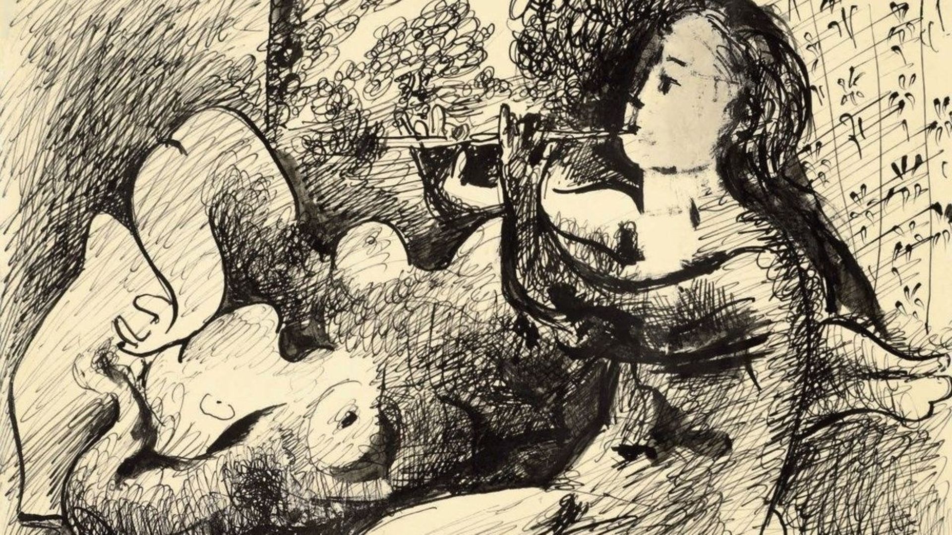 Un rare dessin de Picasso, "Joueuse de flûte et nu couché" (1932), inédit sur le marché de l'art et appartenant au MoMA de New York, a été vendu jeudi aux enchères pour 286.000 euros.