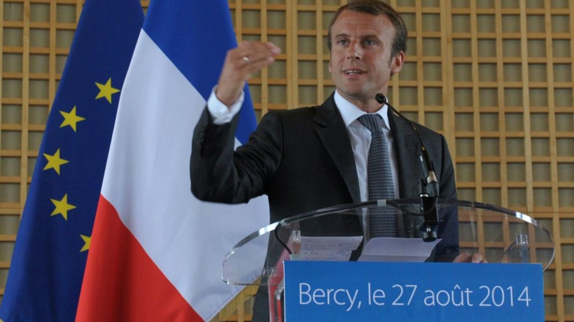 Emmanuel Macron lors de sa nomination au ministère de l'Economie, à Paris, le 27 août 2014