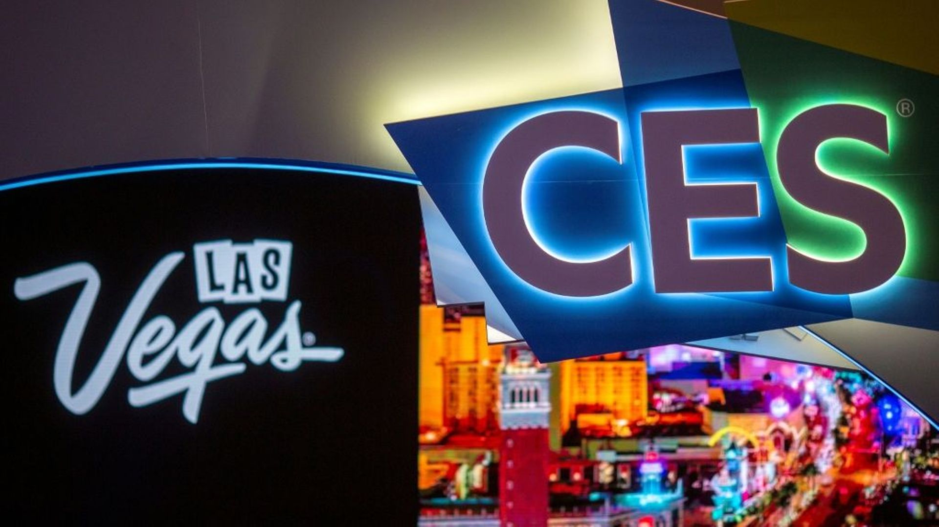 Le logo du Consumer Electronics Show (CES), grand-messe de l’électronique et des technologies de Las Vegas. Photo prise le 8 janvier 2019. L’édition 2022 est sous la menace du variant Omicron