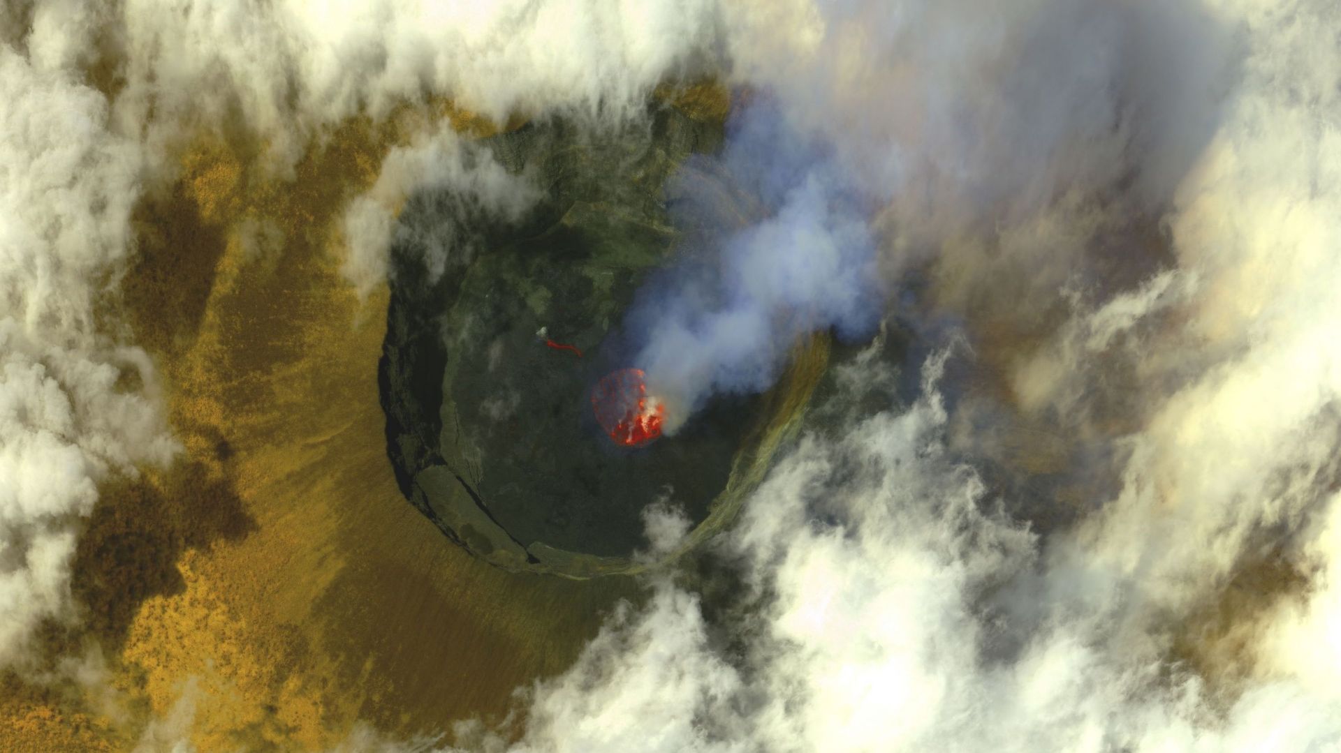 Image satellite du volcan Nyiragongo en éruption, qui occasionne toujours de nombreuses secousses dans la région de Goma