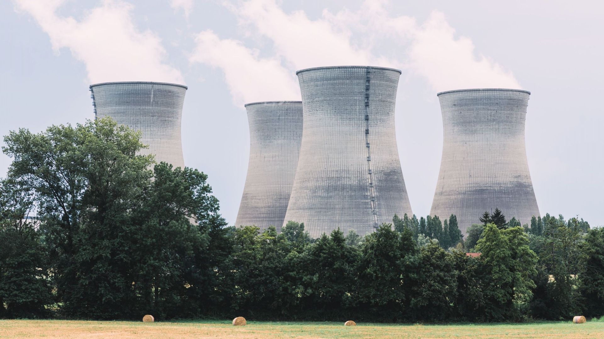 Chimneys in use at a modern power plant – stock photo