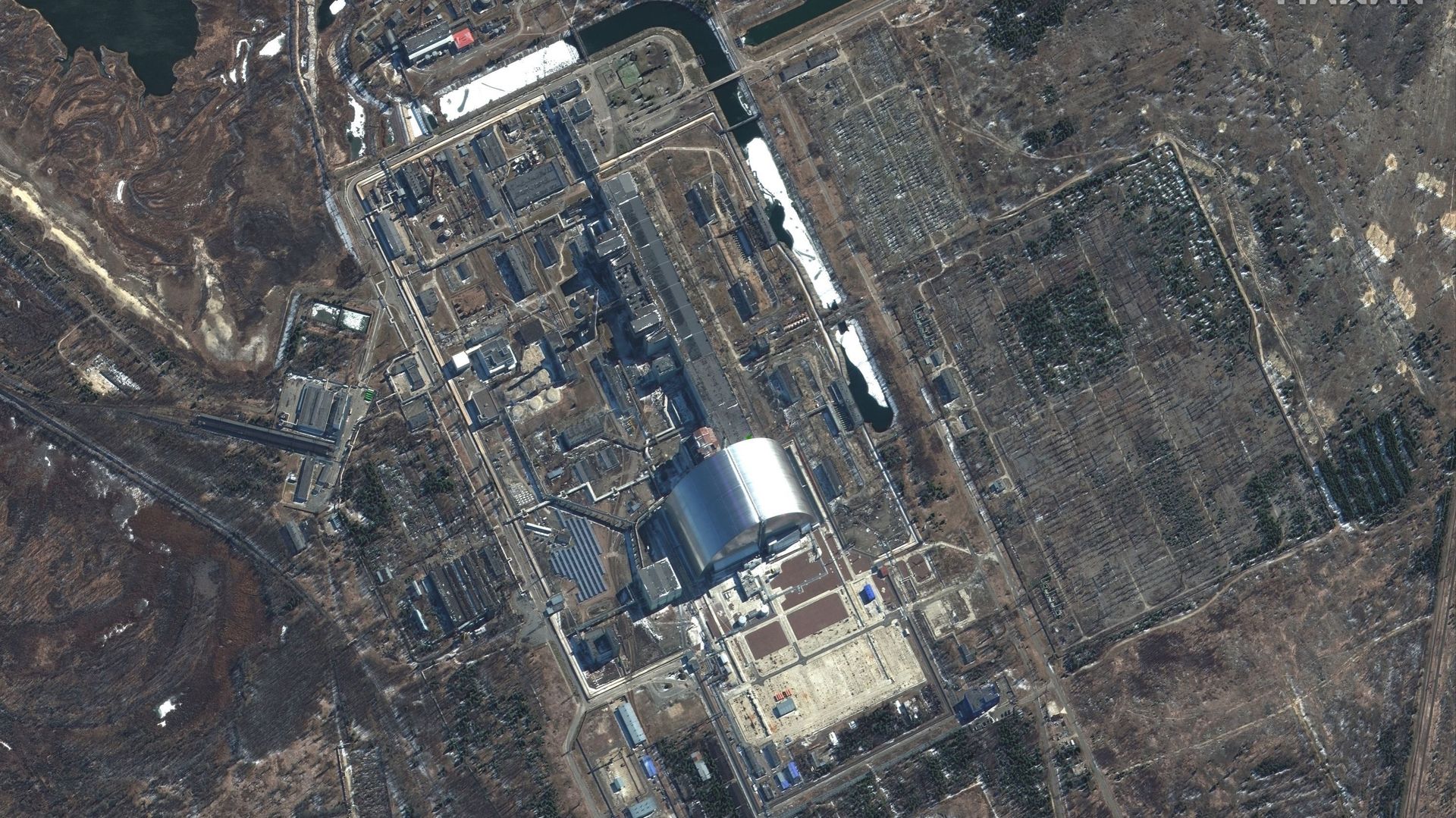Vue par satellite de la centrale de Tchernobyl