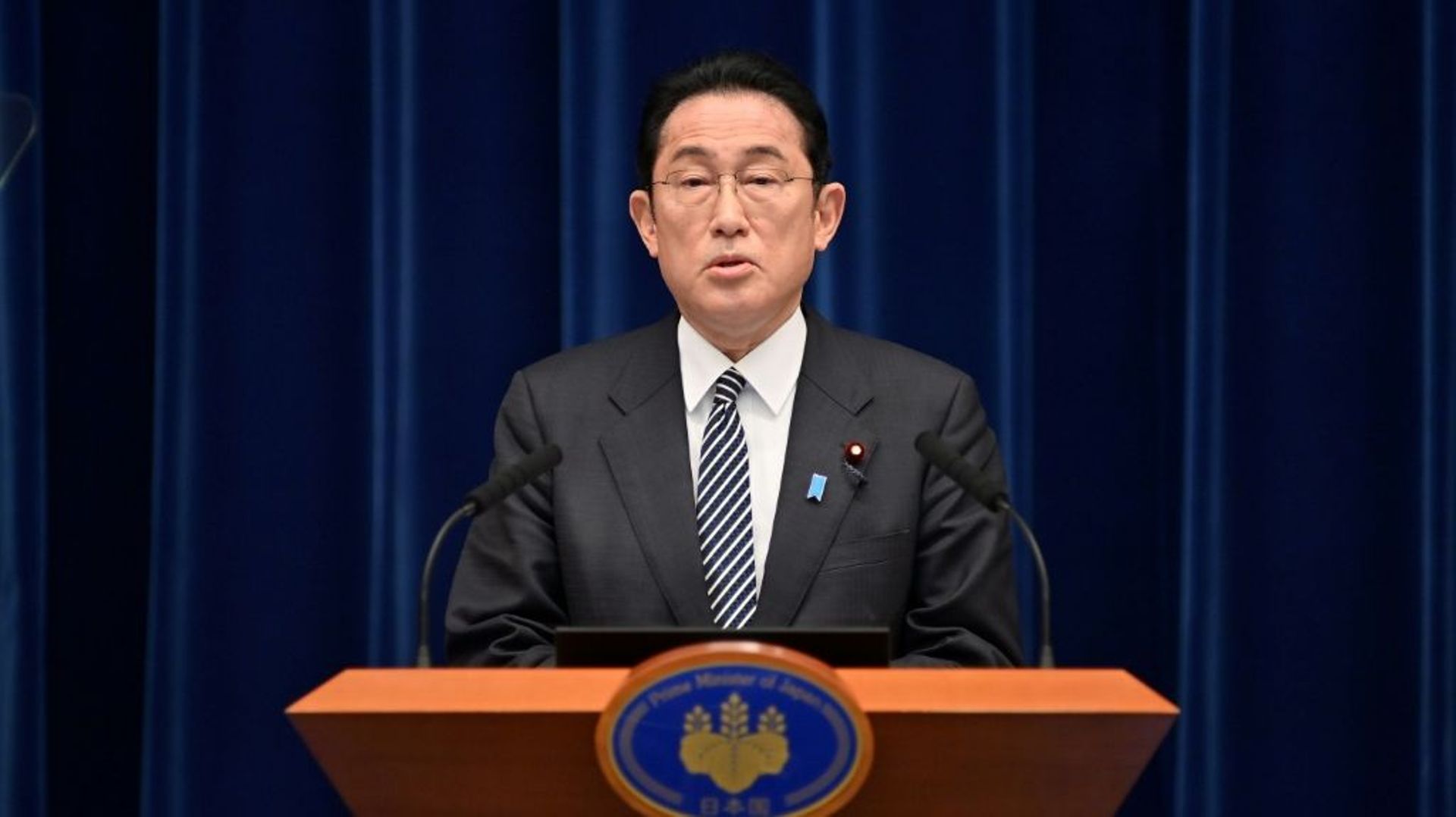 Le Premier ministre japonais  Fumio Kishida, lors d'une conférence de presse à Tokyo, le 17 février 2022