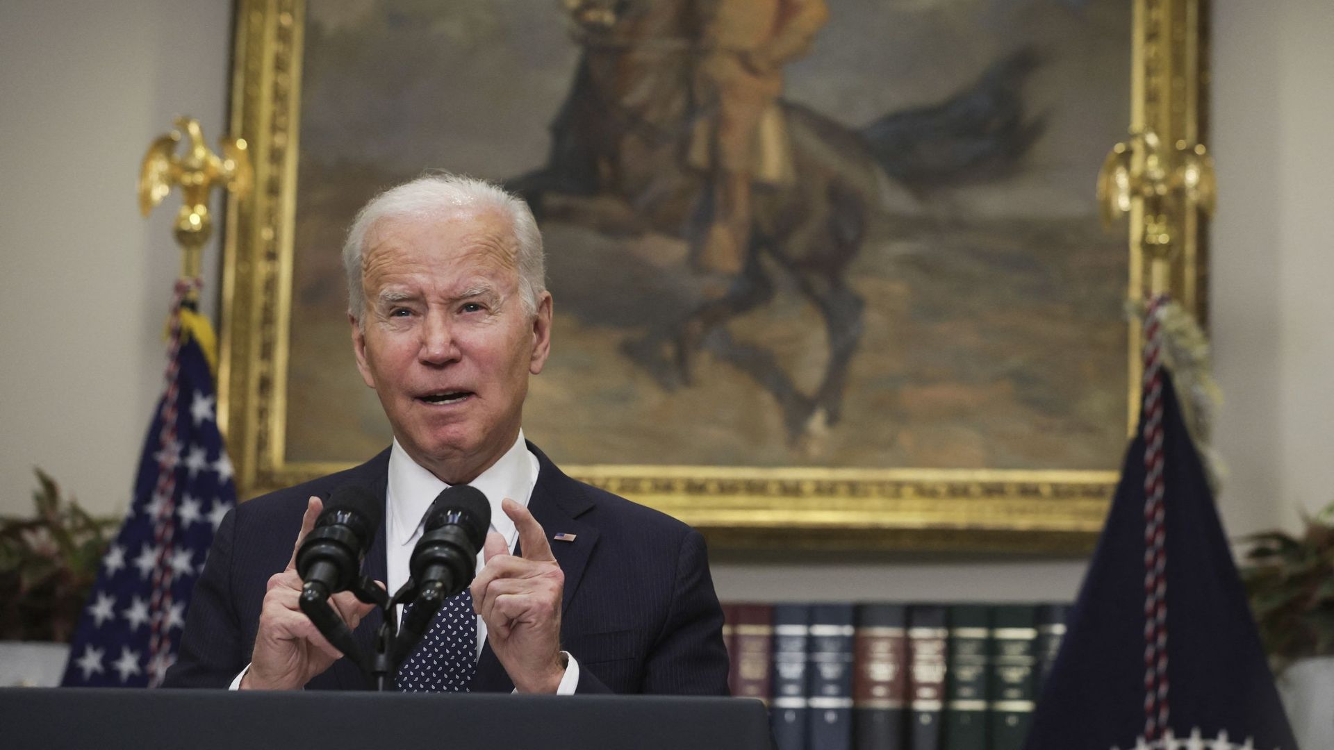Le président américain Joe Biden lors d'une conférence de presse à la Maison Blanche sur le conflit qui oppose la Russie à l'Ukraine.