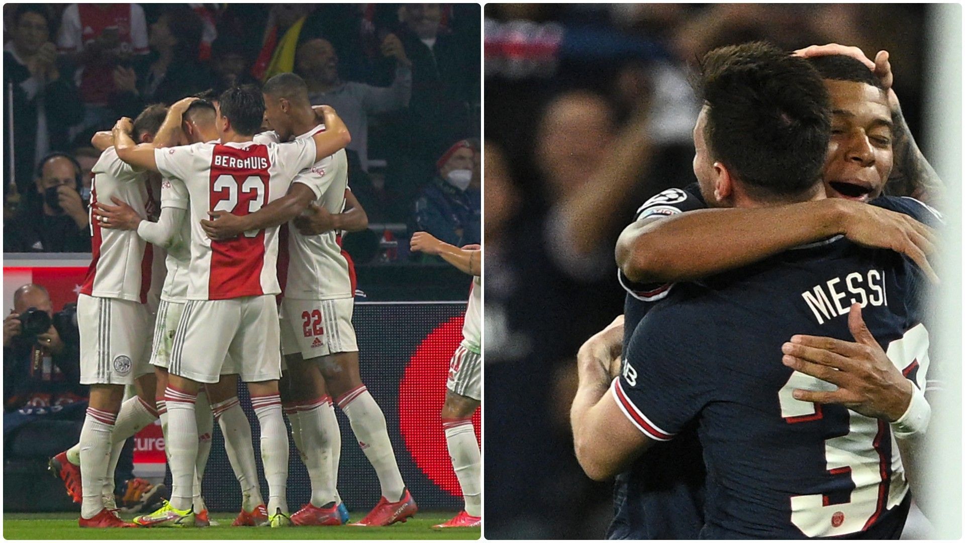 L'Ajax célèbre sa large victoire d'un côté, Messi et Mbappé tombent dans les bras l'un de l'autre.