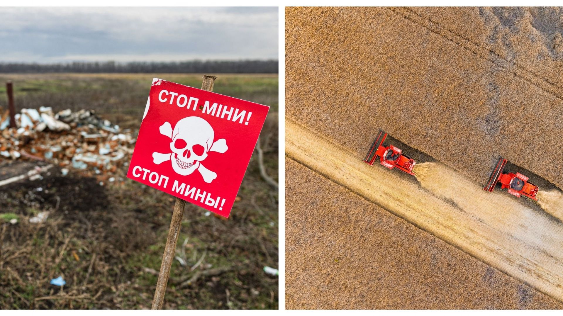 Mine dans la région de Donesk, le 22 janvier et champs céréalier ukrainien (illustration)  