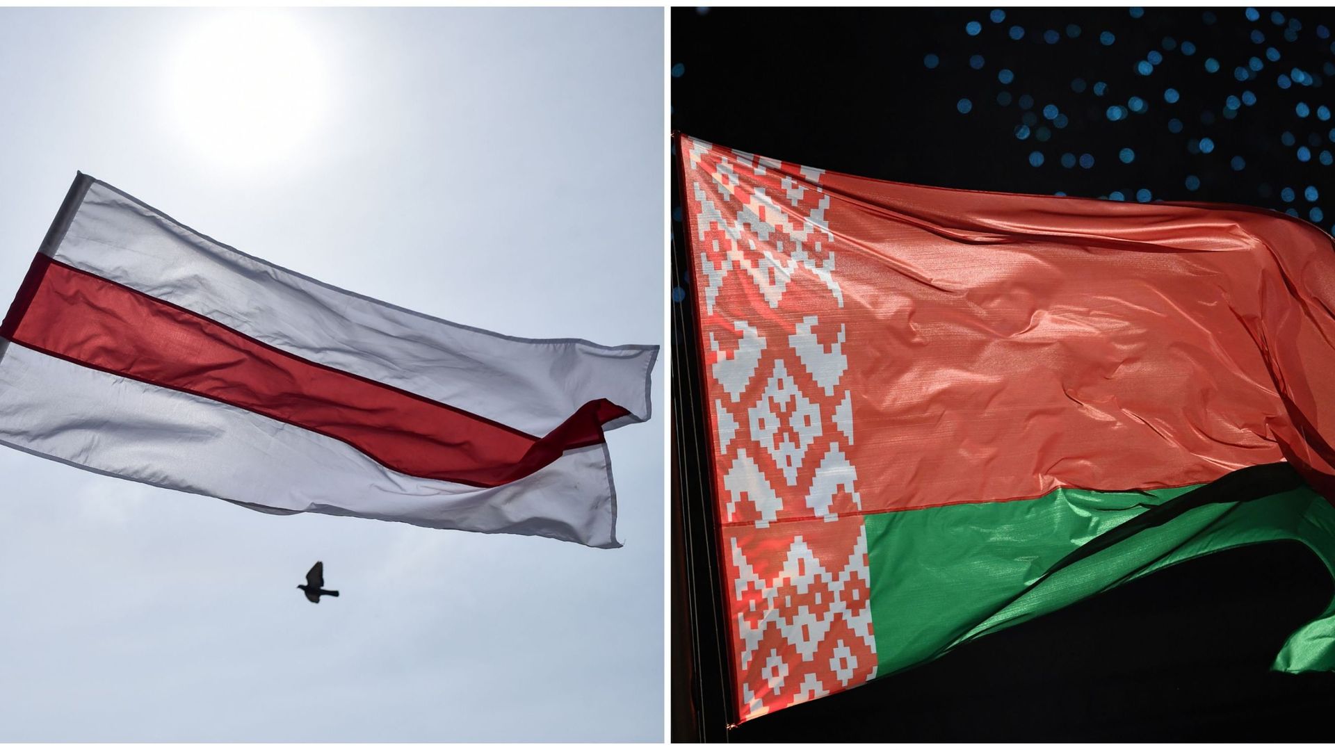 Même les drapeaux coexistent. À gauche le drapeau adopté à l’indépendance de l’Union soviétique en 1991, à droite celui utilisé depuis 1995 plus semblable à celui adopté sous l’URSS en 1951.