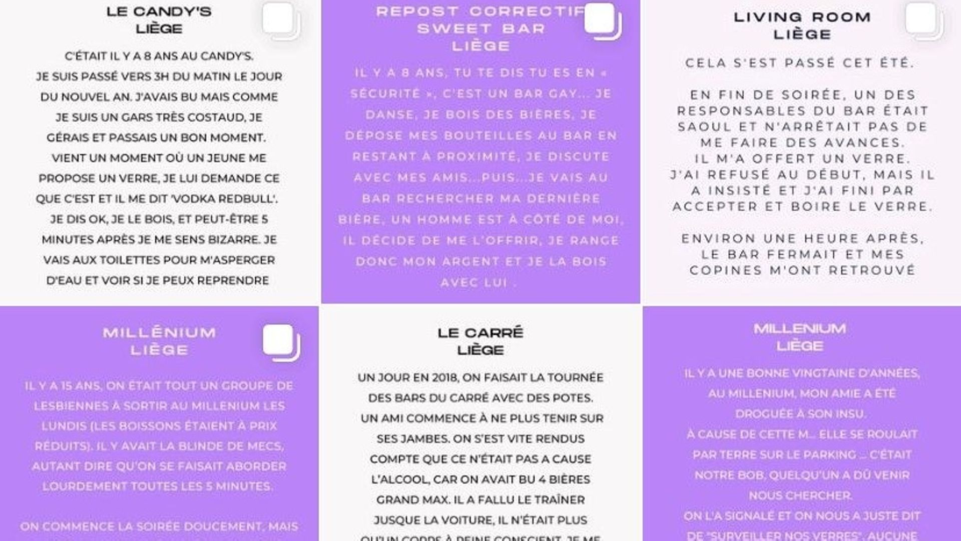 La page Instagram "Balance ton bar Liège" a publié 48 témoignages de femmes et de jeunes filles victimes d’agressions